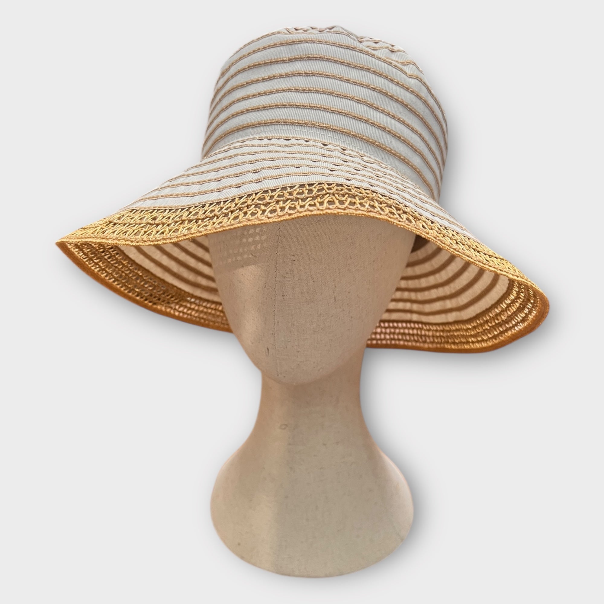 Cappello Estivo In Tessuto Rigato Bordo Paglia Grevi Cappelleria