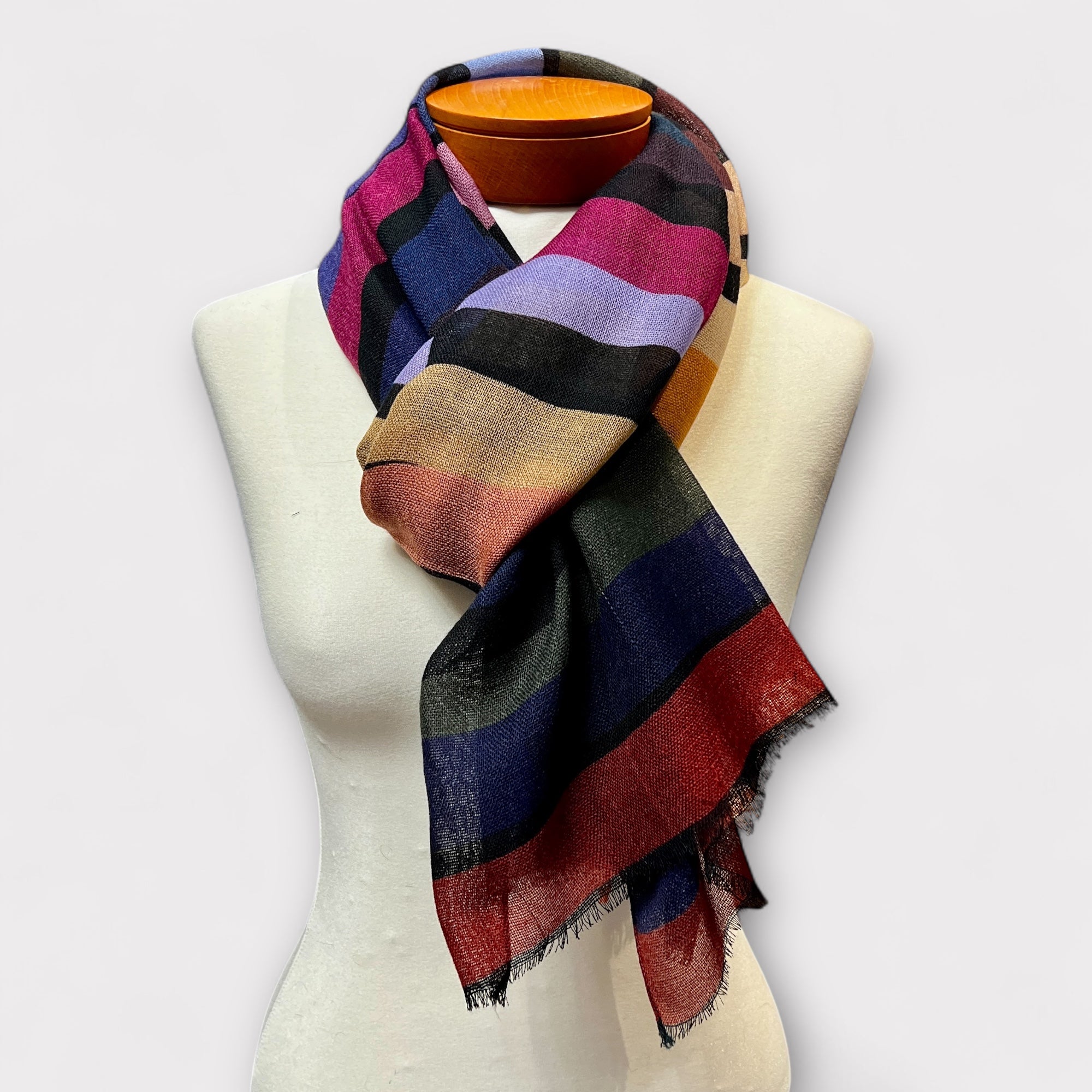 Sciarpa Sottile In Pura Lana Righe 55 x 190 cm Cappelleria Bacca