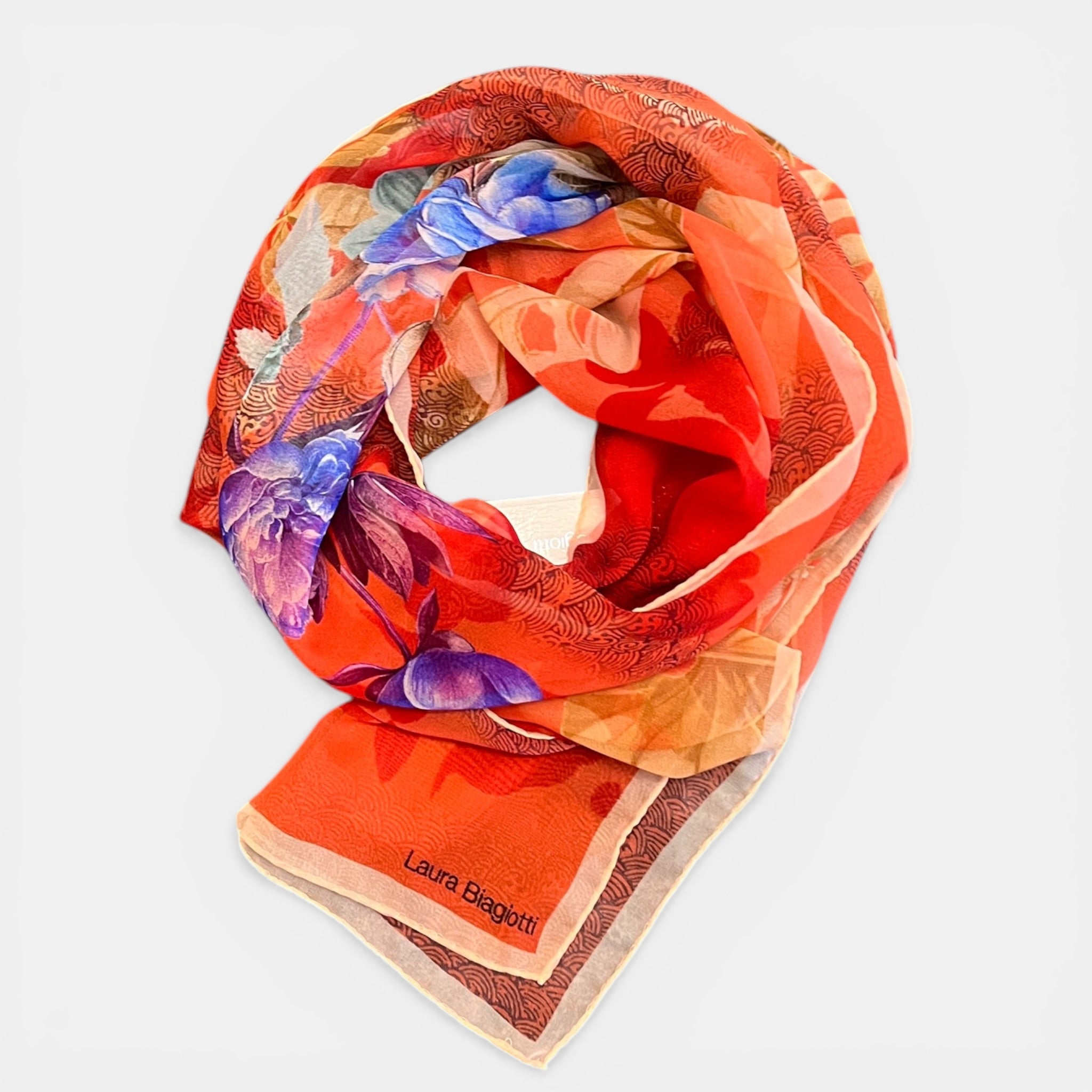 Sciarpa in Pura Seta Georgette Motivo Foglie 45x160 cm