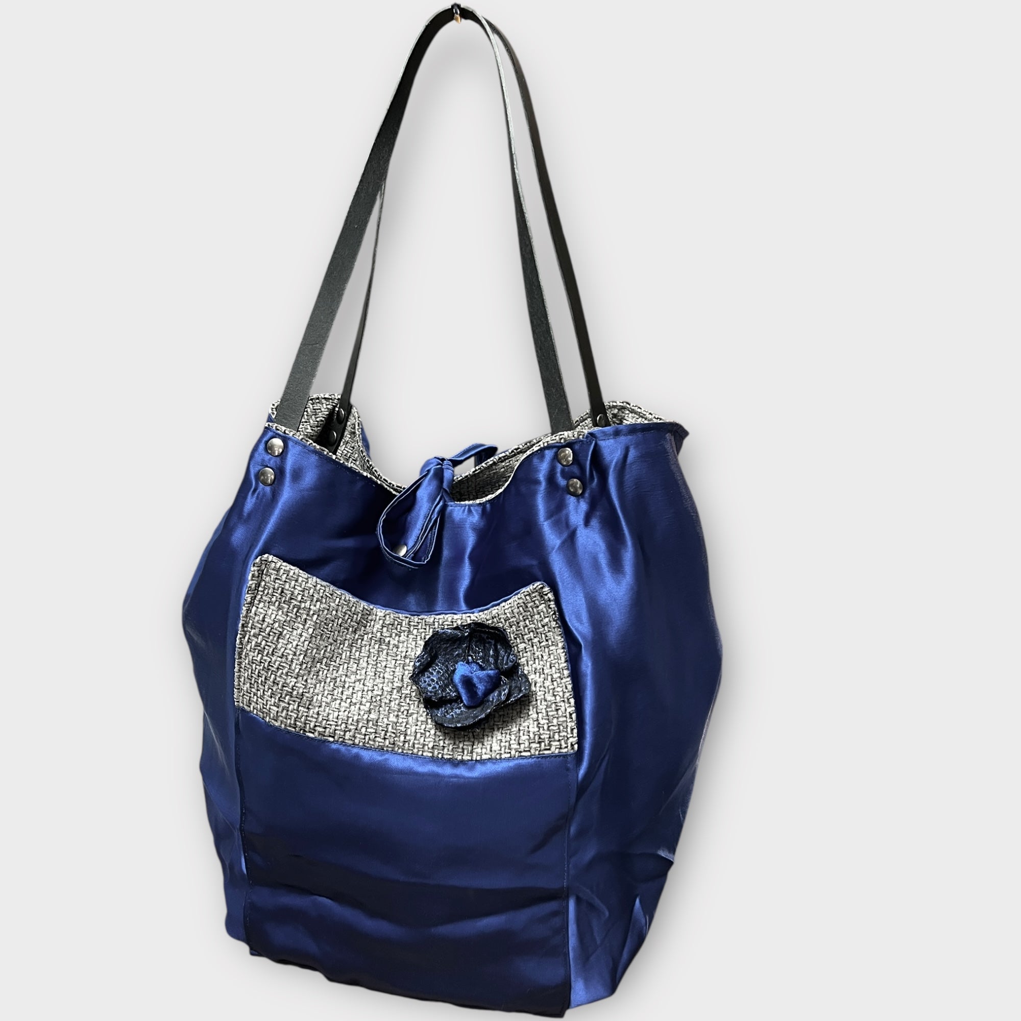 Borsa Shopping in Tessuto Reversibile con Fiori