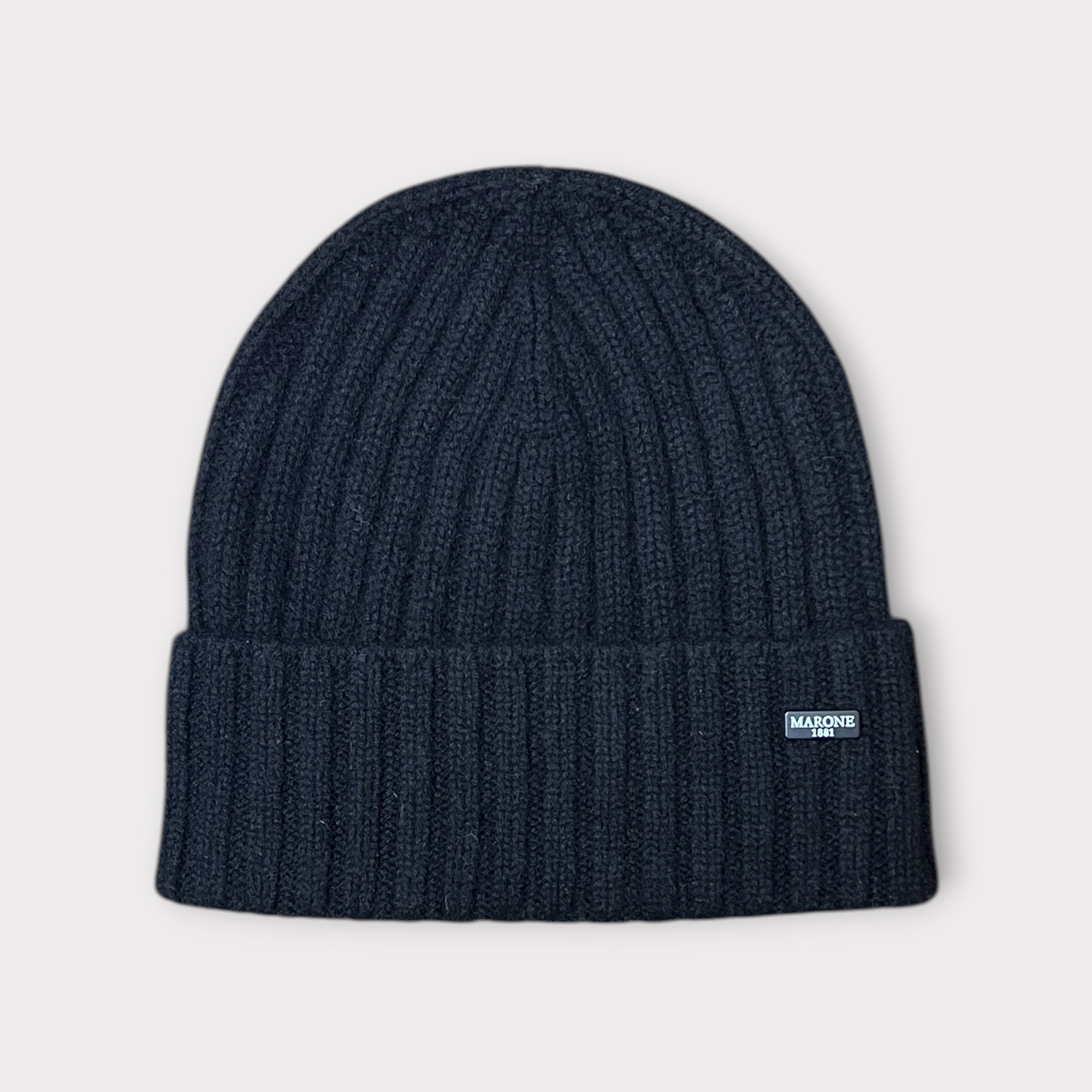 Berretto Unisex Con Risvolto In Puro Cashmere A Coste