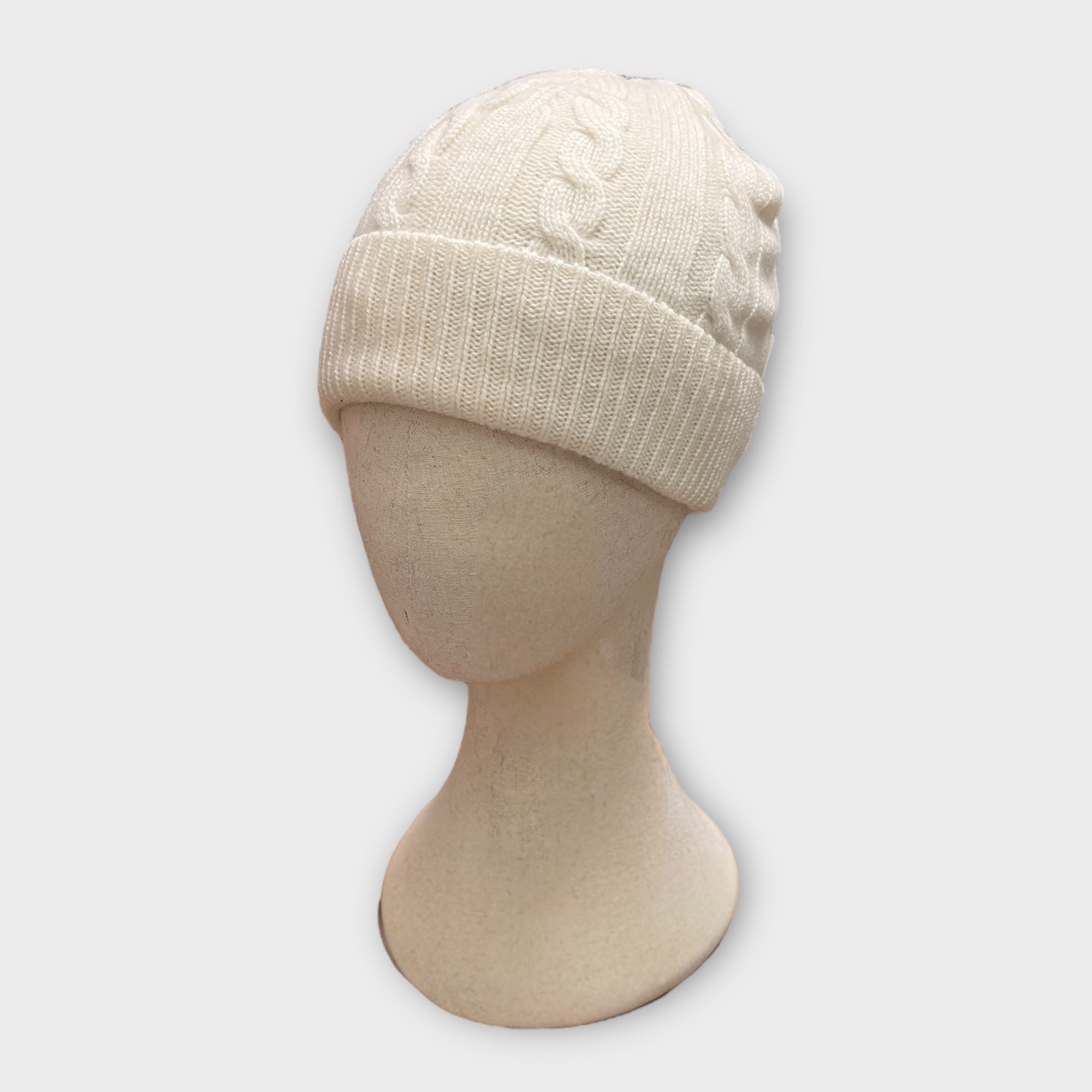 Berretto Unisex Con Risvolto In Puro Cashmere Treccia