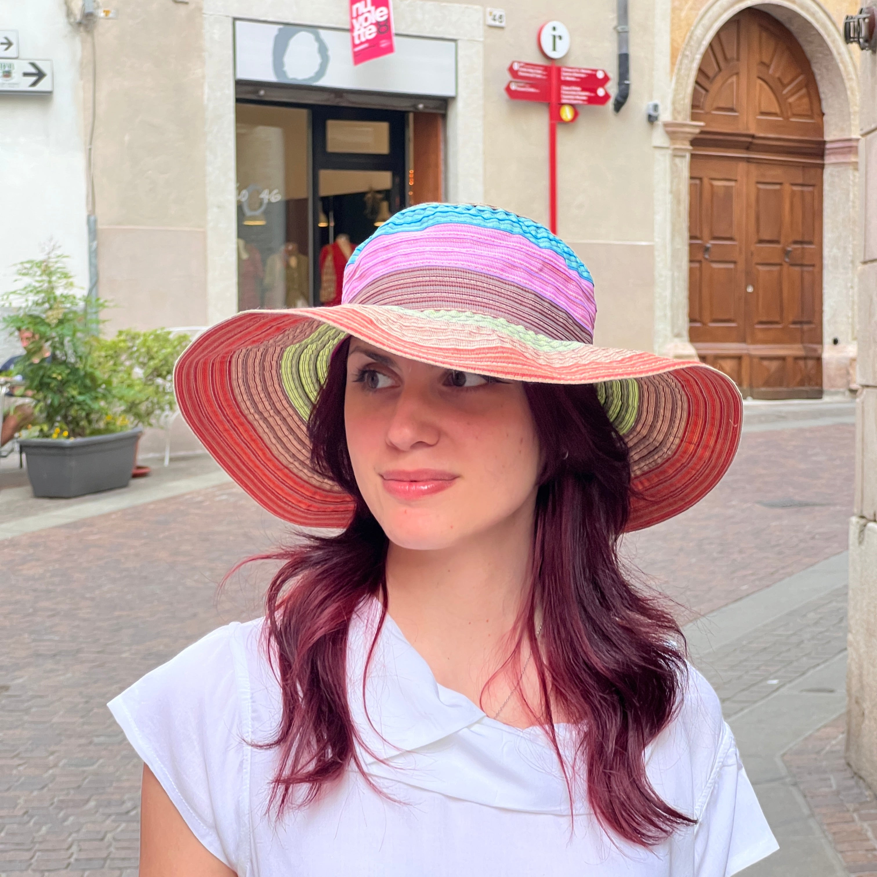 Cappello Donna Estivo In Cotone Multicolor Ala Larga Pieghevole - Grevi