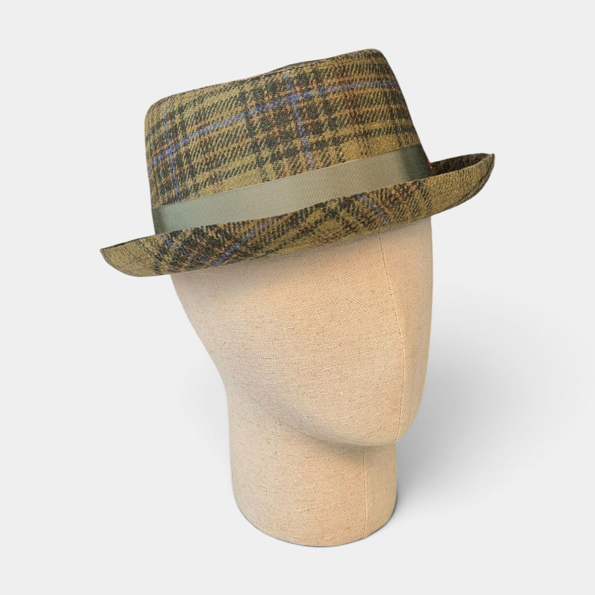Cappello Pork Pie Invernale In Lana Motivo Scozzese Verde - Alfonso D'Este