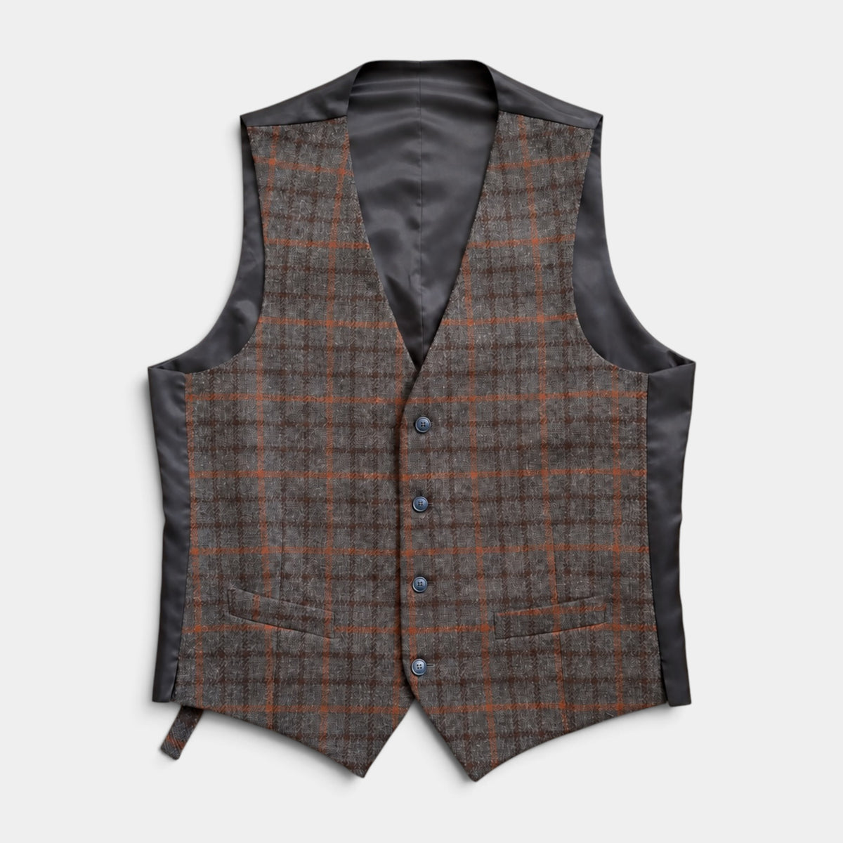 Gilet Uomo In Lana Tweed Scozzese Tortora e Marrone