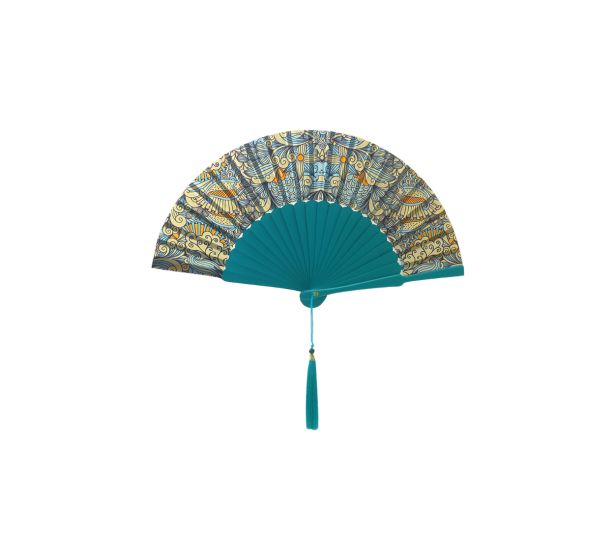 Ventaglio Da Borsetta Con Custodia In Seta E Legno Fantasia Diam. 34 cm