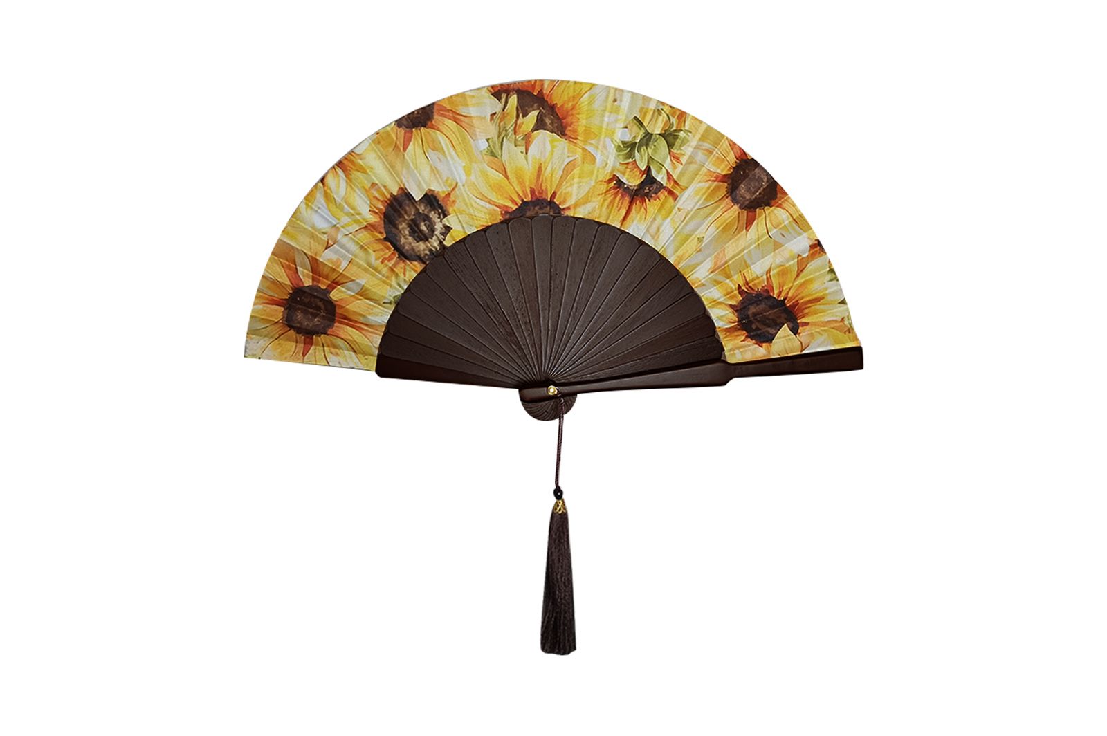 Ventaglio Da Borsetta Con Custodia In Seta E Legno Fantasia Diam. 34 cm
