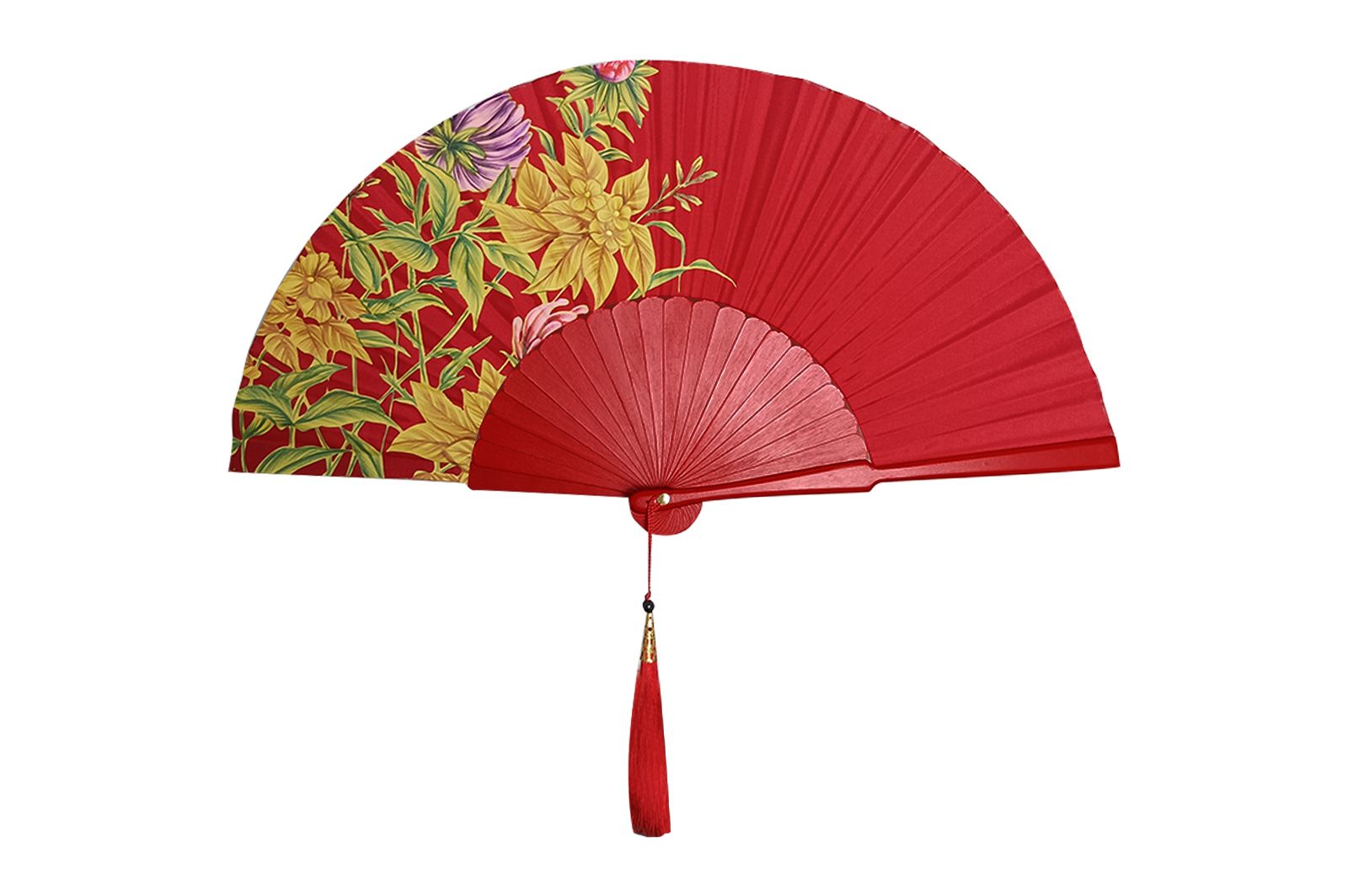 Ventaglio In Seta Dipinta a Mano E legno - con Fodero Diam. 42 cm - Cappelleria Bacca