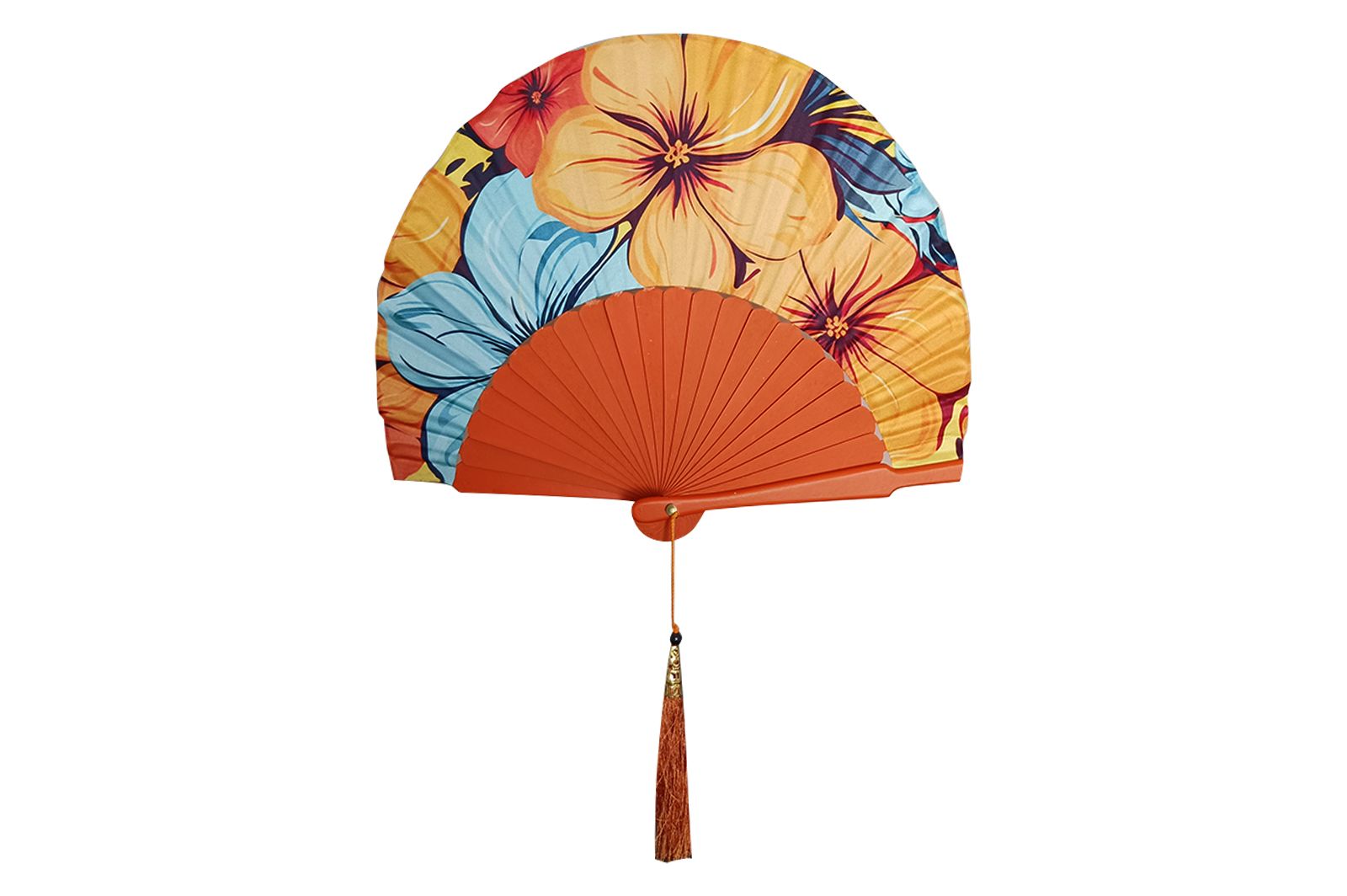 Ventaglio Ovale In Pura Seta Fantasia e Legno Diam. 26 cm