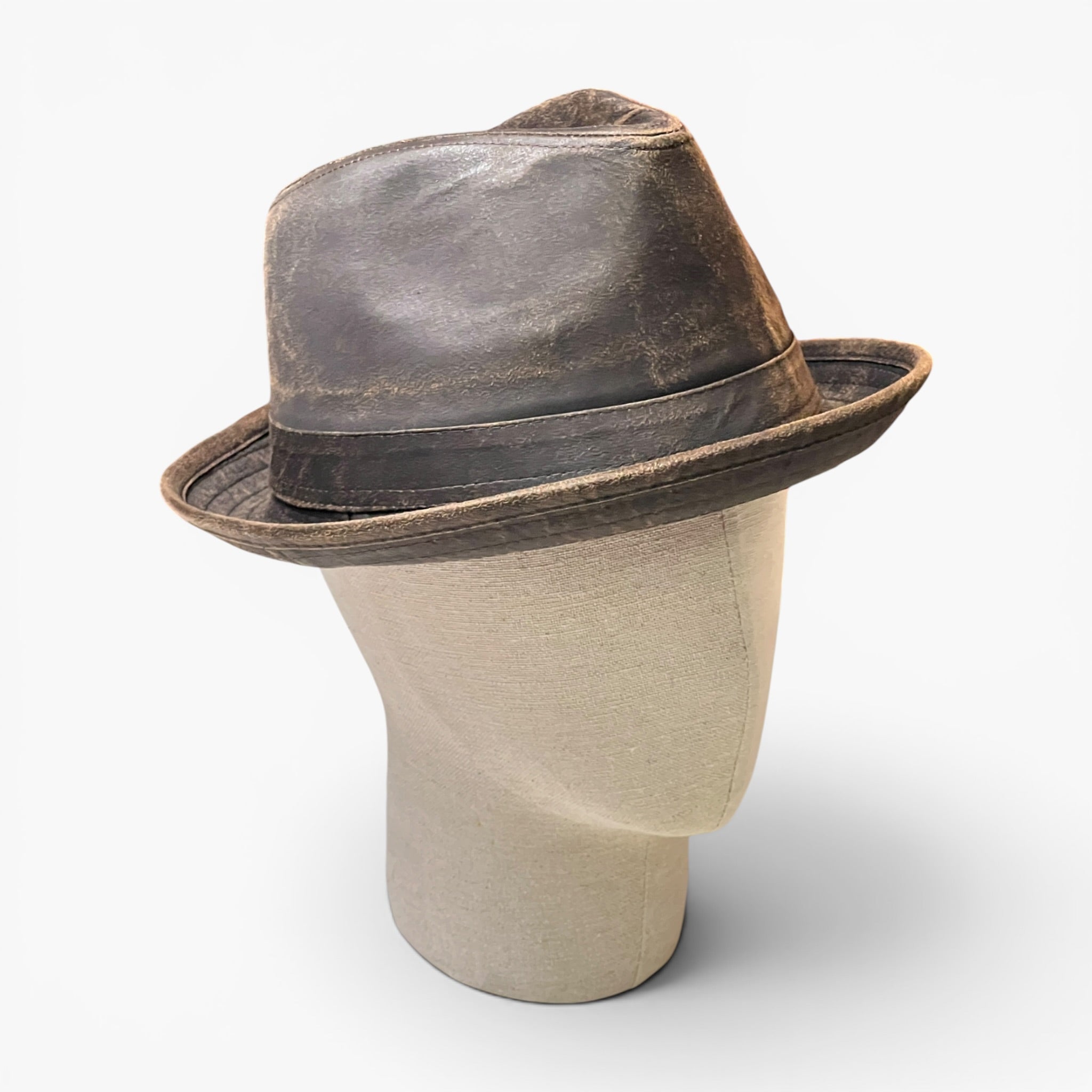 Cappello Player Trilby In Cotone Spalmato Effetto Vintage Marrone
