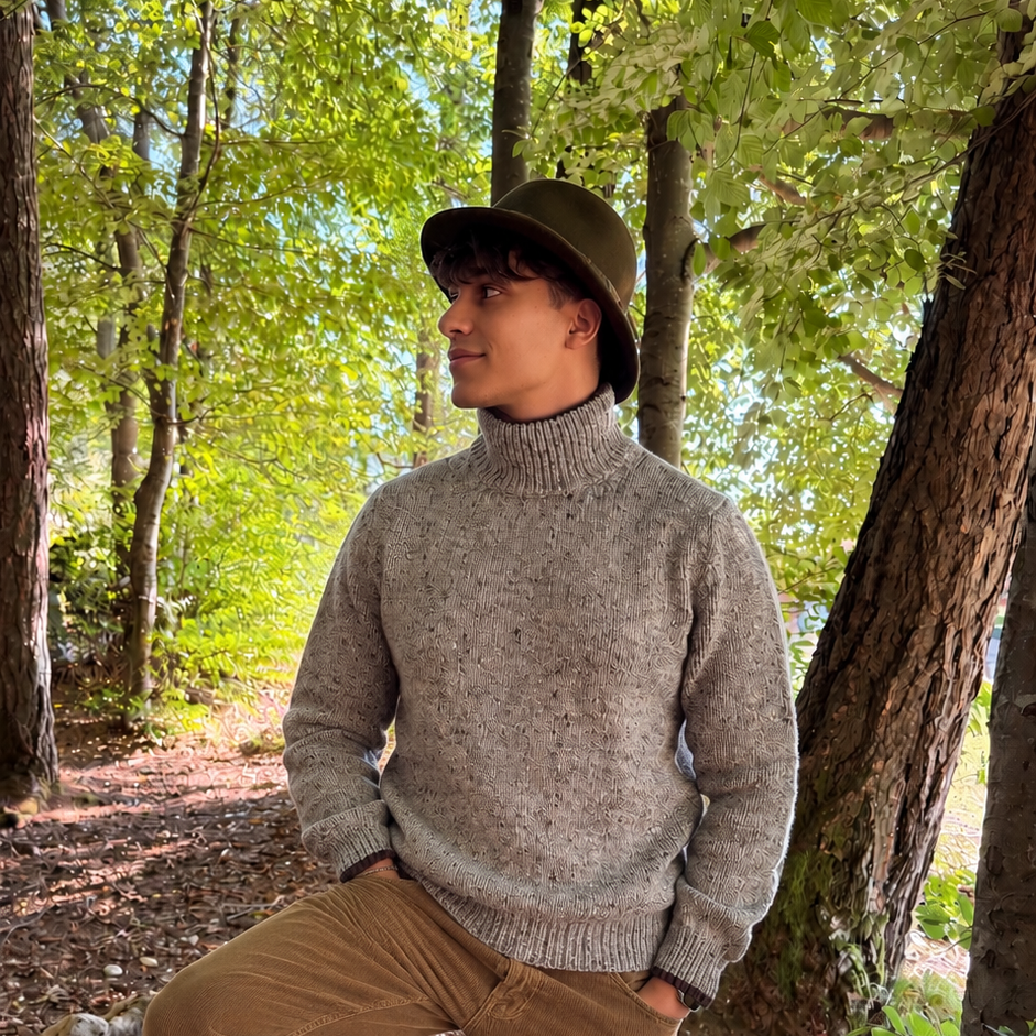 Maglione Uomo Collo Alto In Pura Lana Merinos - Donegal Melange