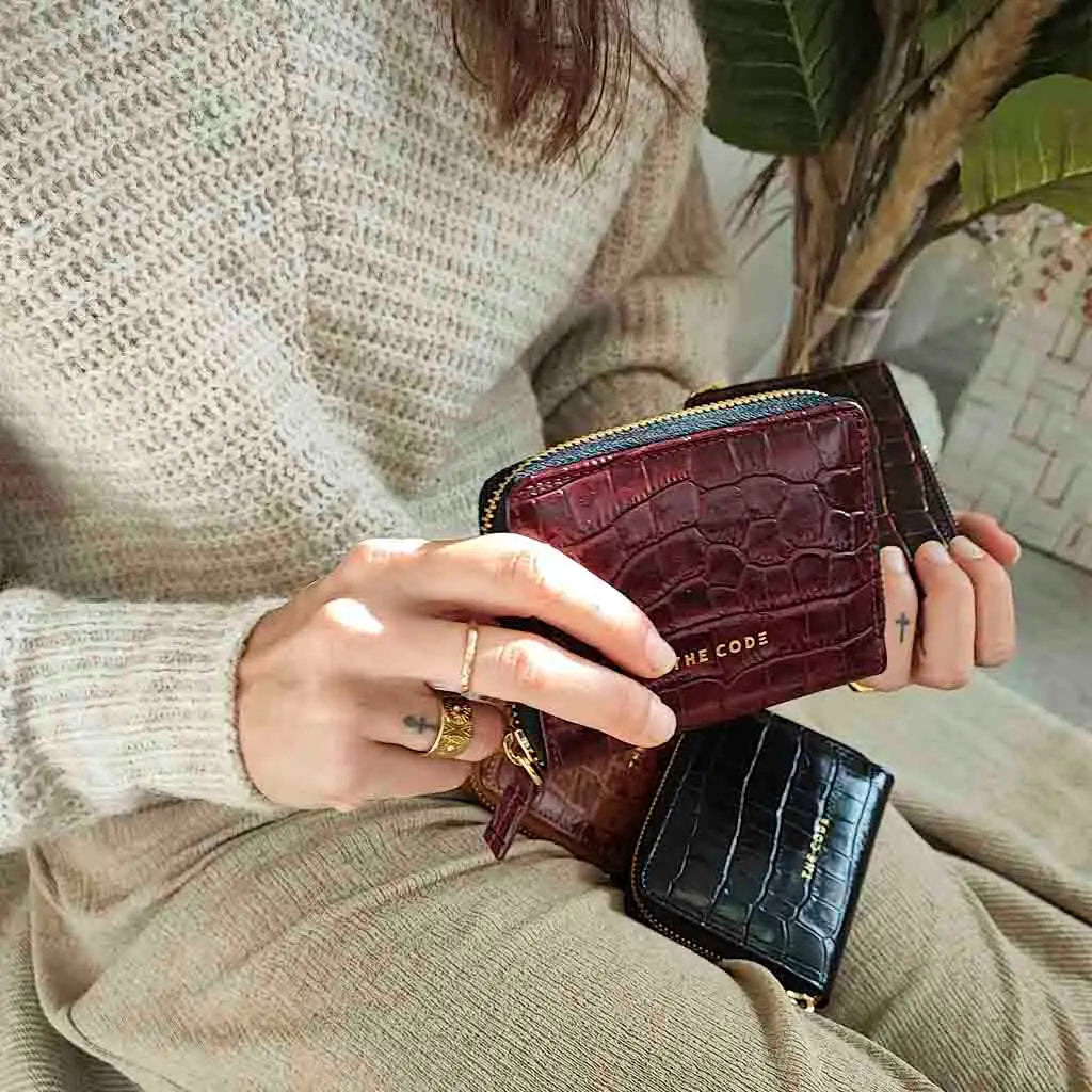 Portafoglio/Portacarte In Vera Pelle Stampa Cocco