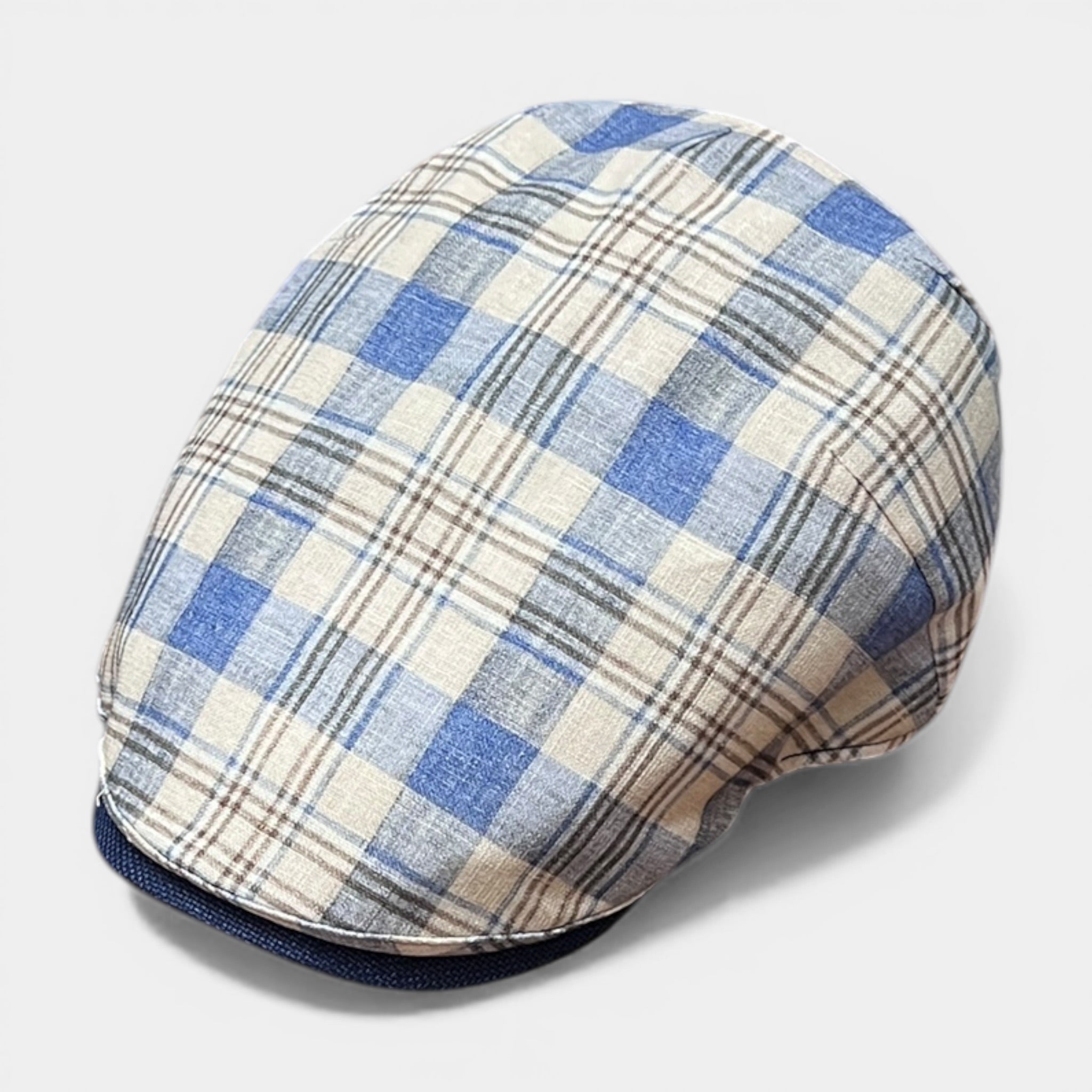 Coppola Estiva In Puro Lino Motivo Scozzese Ecru' e Azzurro