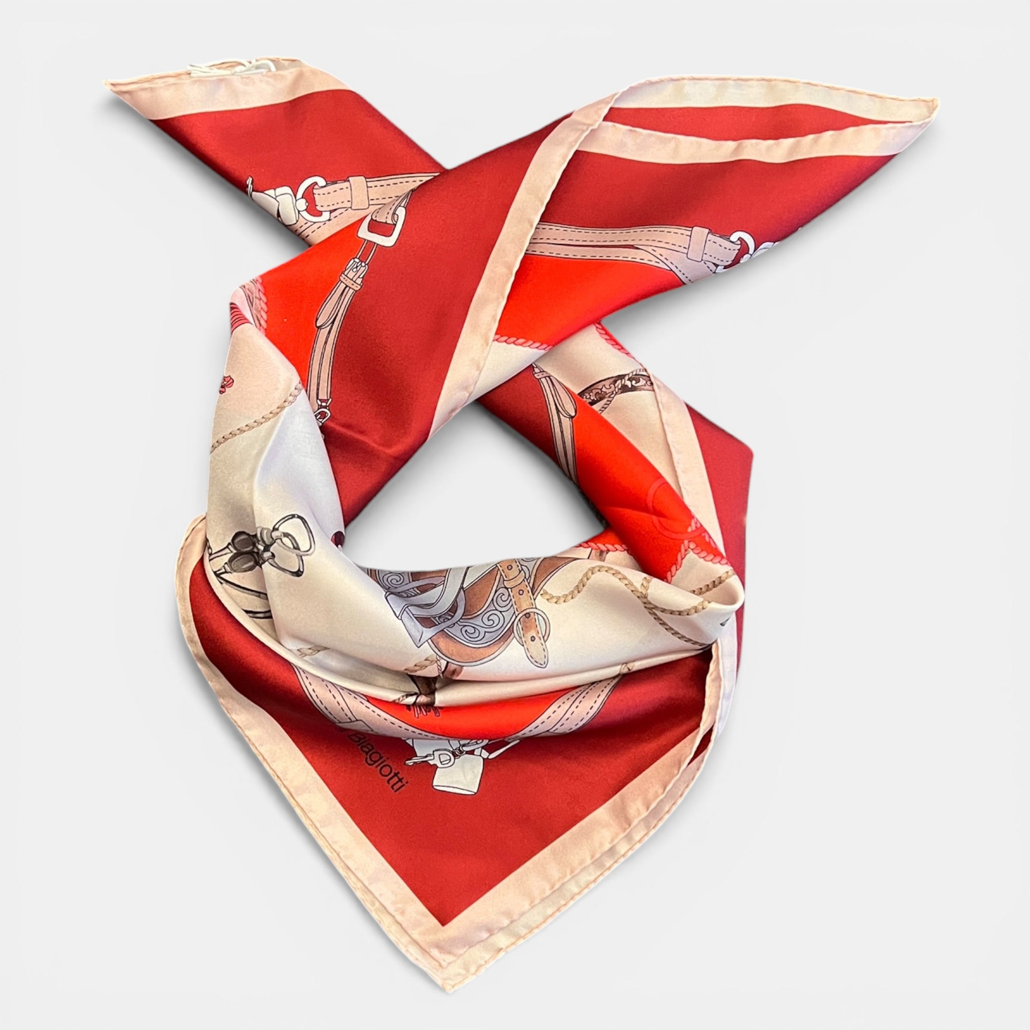 Foulard in Twill di Pura Seta Motivo Ippico 70x70 cm - Cappelleria Bacca