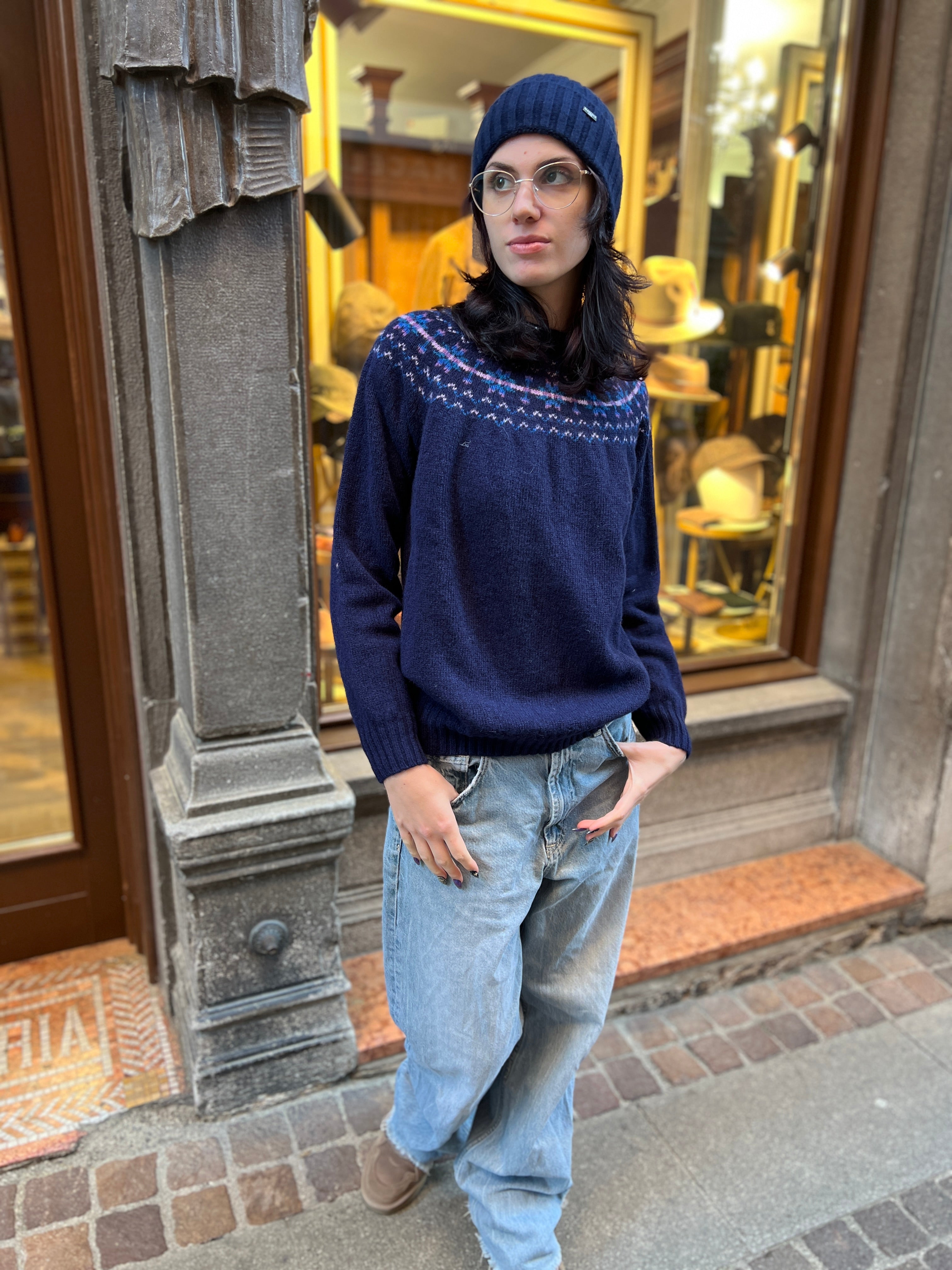 Maglione Donna In Maglia Di Lana Scozzese Fairisle Jumper