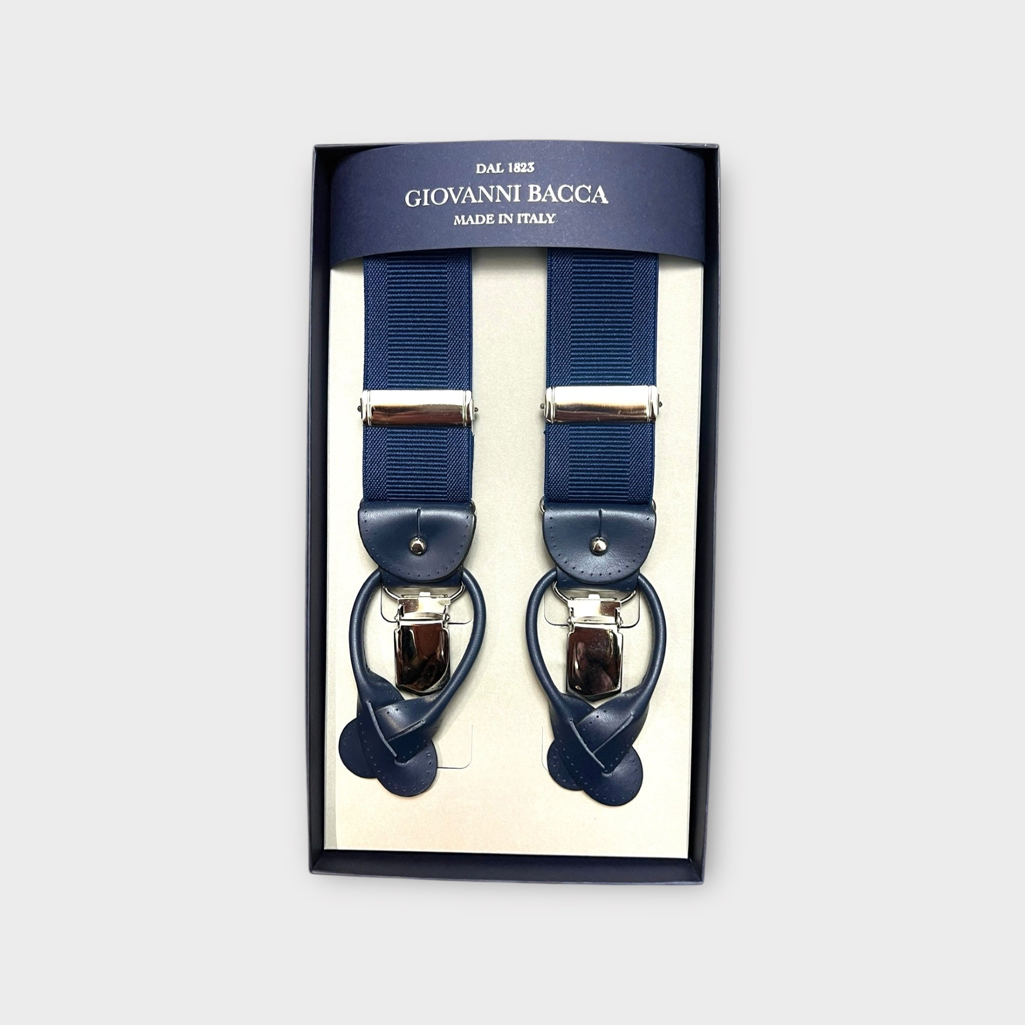 Bretelle Larghe Elastiche Blu Operato Con Asola In Pelle