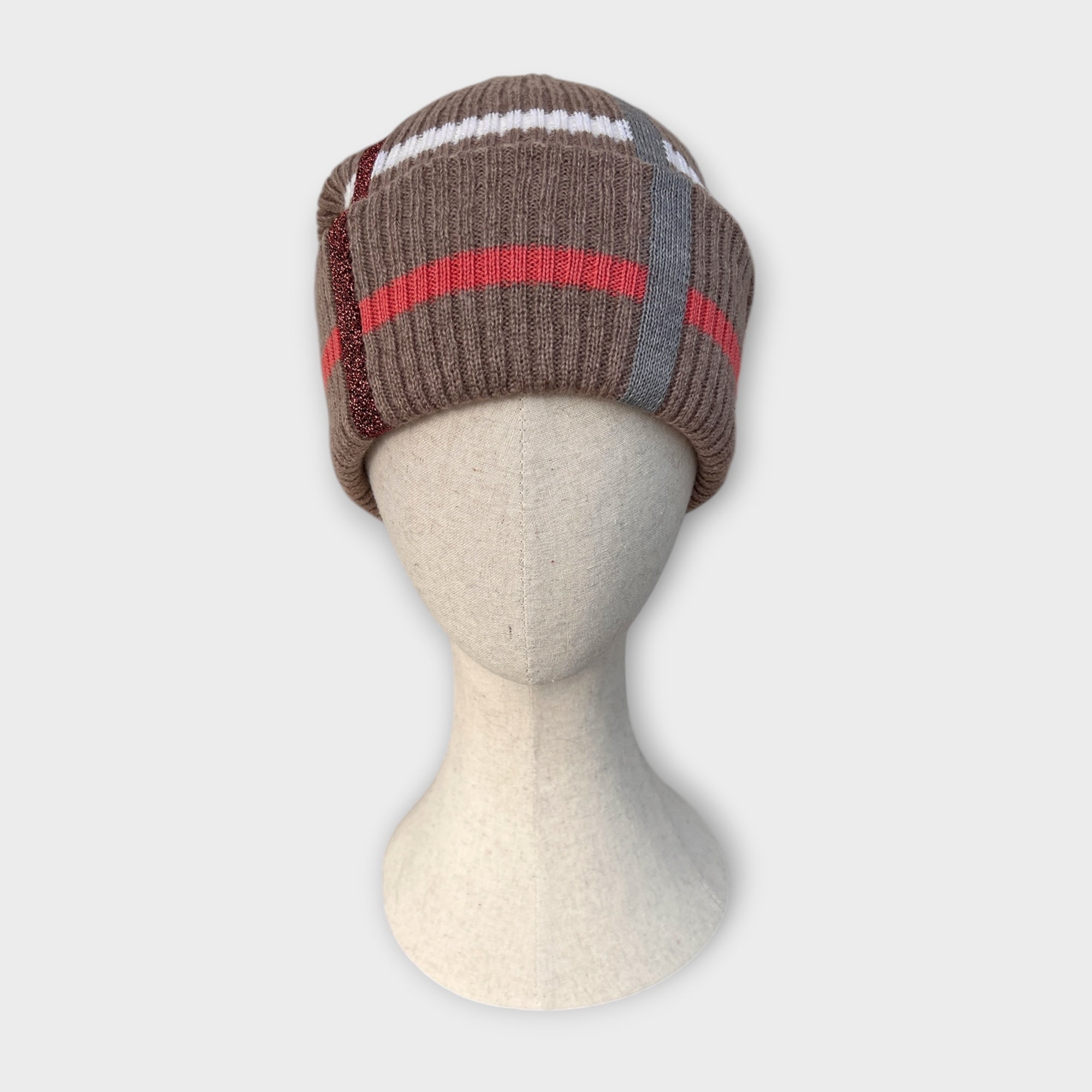 Berretto Donna In Maglia Tartan Con Lurex