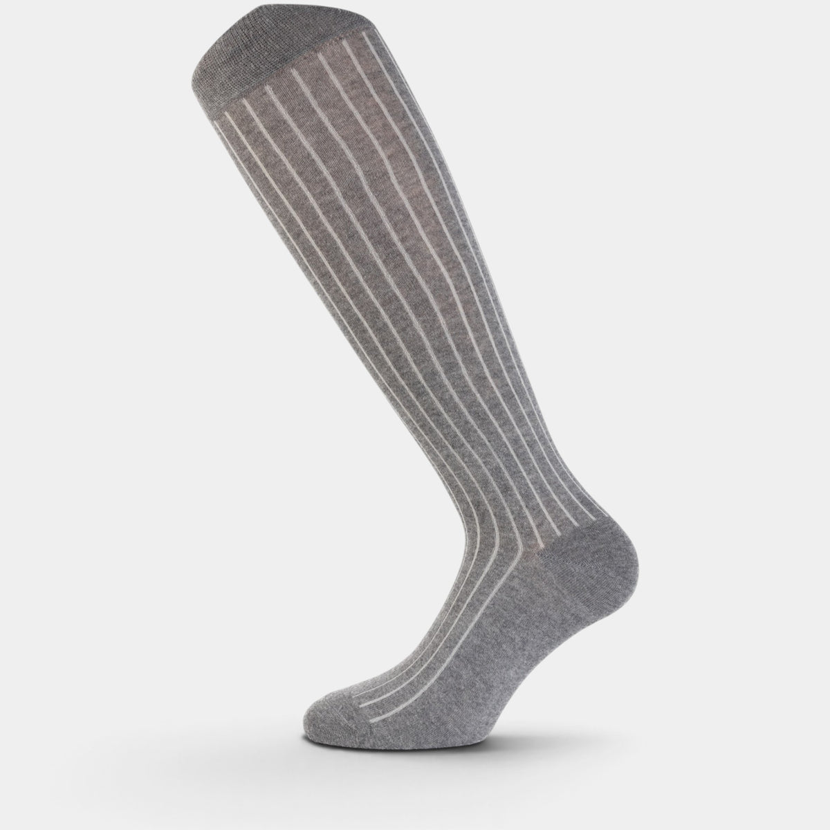 Calzino lungo grigio a righe sottili in cotone e cashmere
