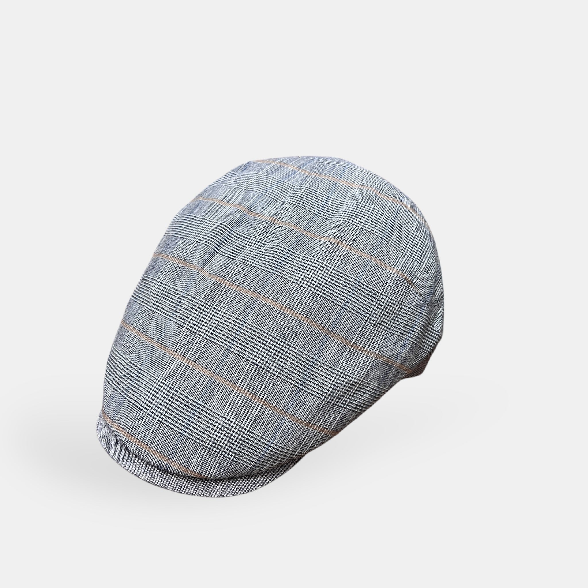 Coppola Uomo Estiva In Puro Lino Principe Di Galles Azzurro E Grigio Revertera - Cappelleria Bacca