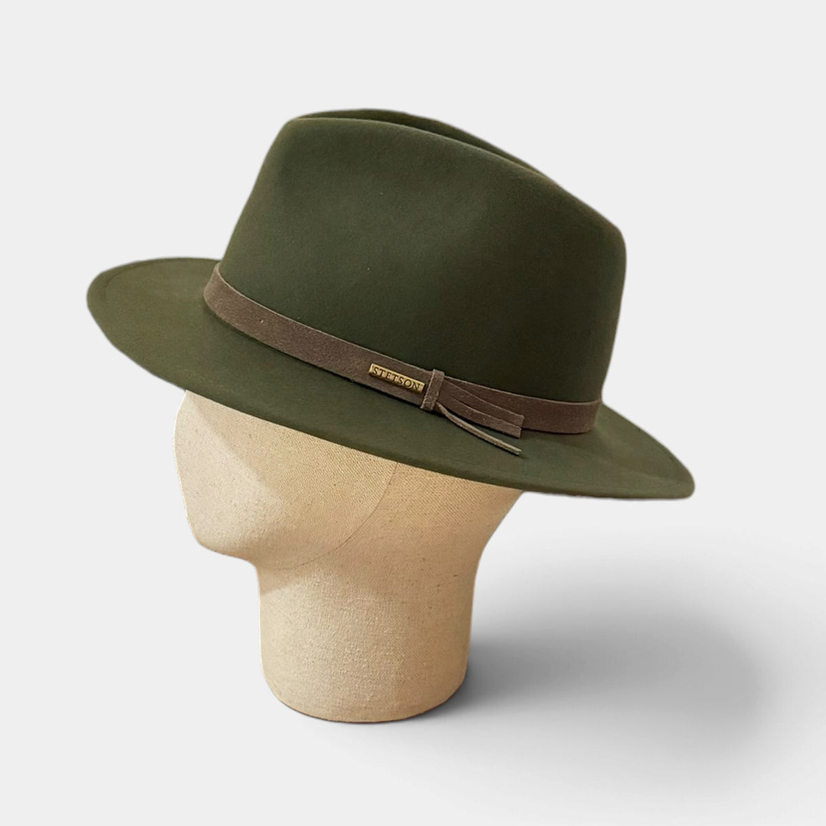 Cappello Traveller In Feltro di Lana "Softfelt" Country Nastro In Pelle Stetson Impermeabile e Pieghevole - Verde Oliva