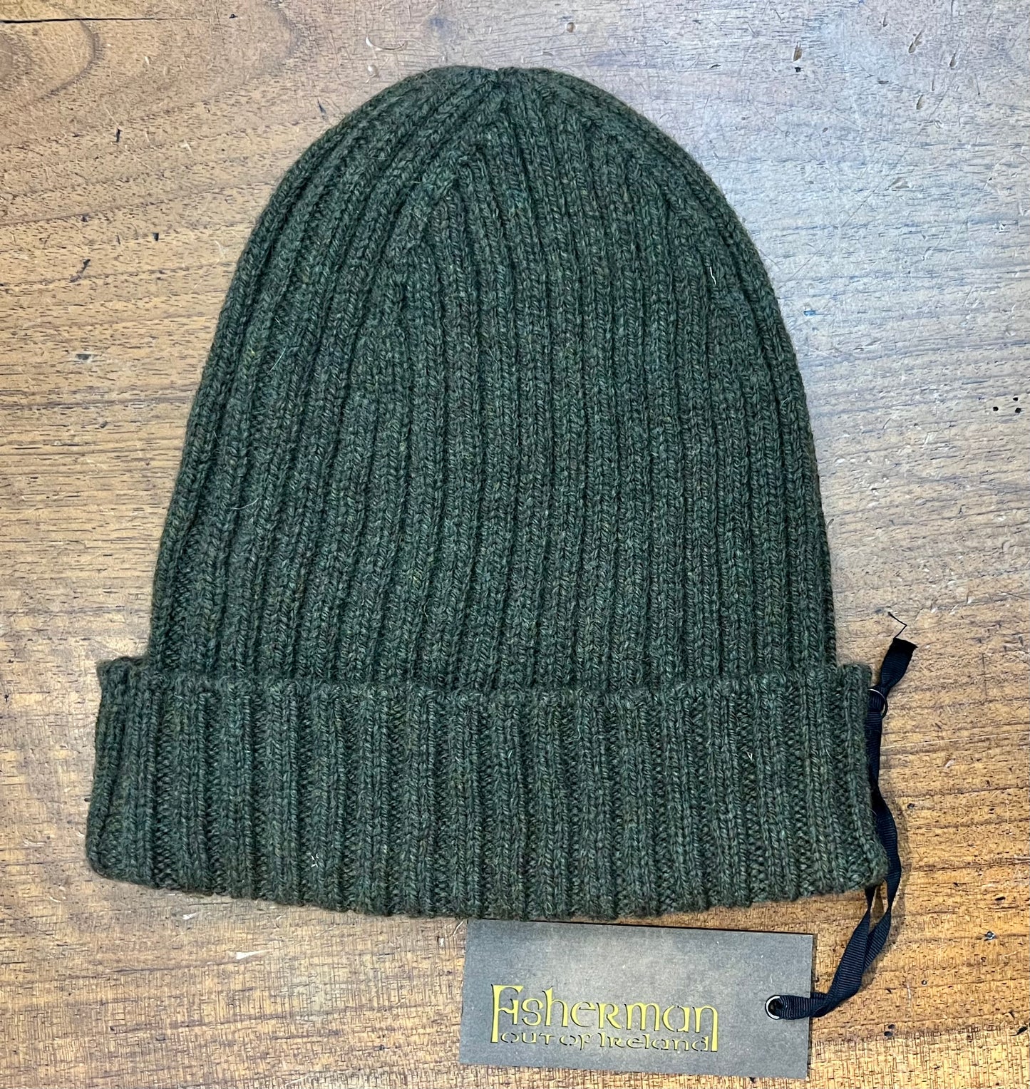 Berretto Beanie In Lana A Coste Fisherman Out Of Ireland Verde