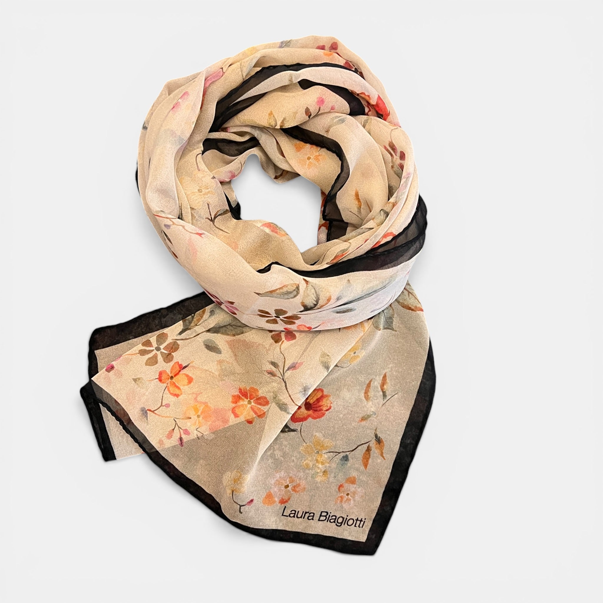 Sciarpa in Pura Seta Georgette Motivo Floreale 45x160 cm