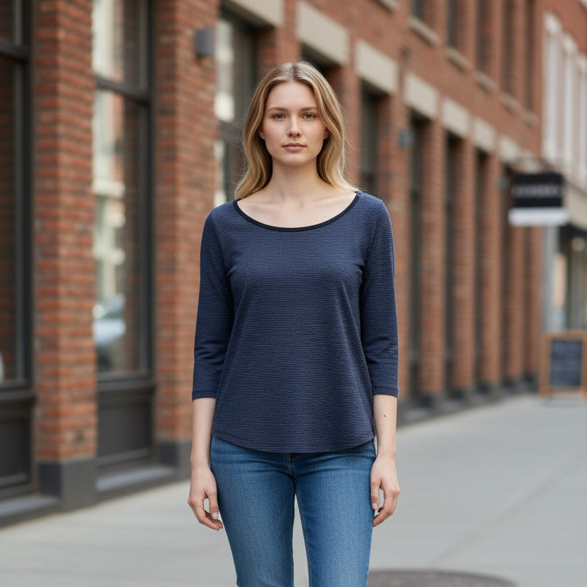 T-shirt Maniche 3/4 Righe Blu