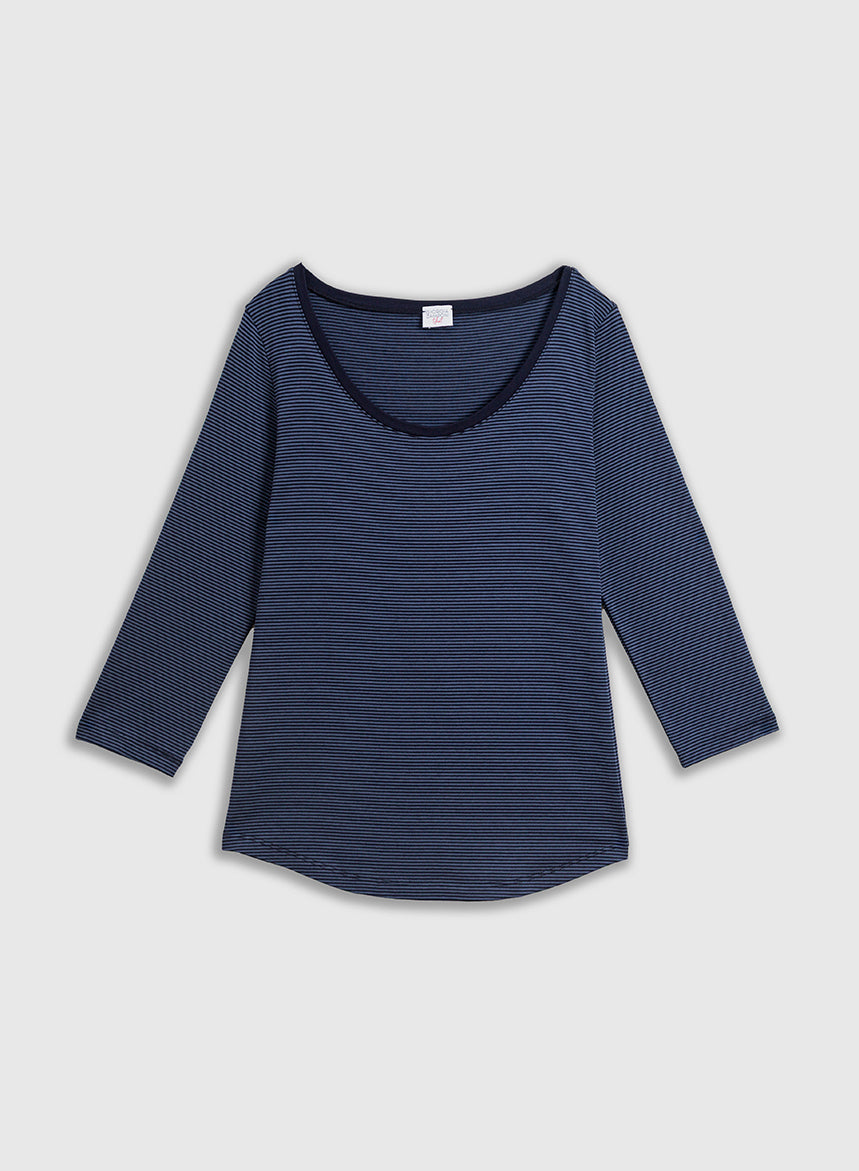 T-shirt Maniche 3/4 Righe Blu