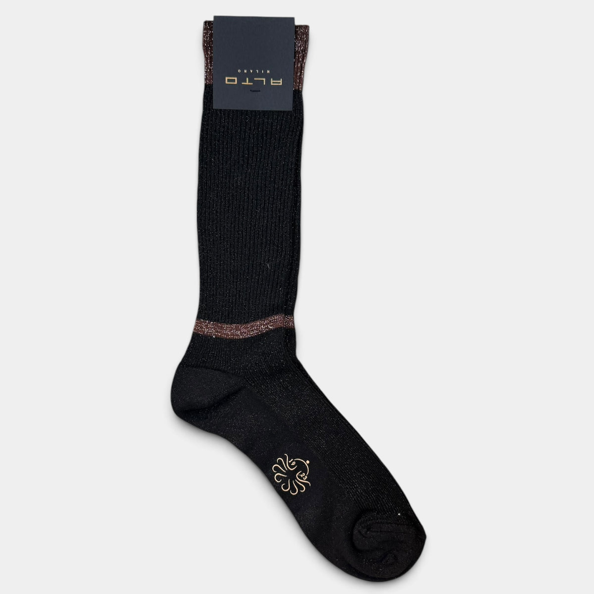 Calzino corto nero con lurex e logo Alto Milano