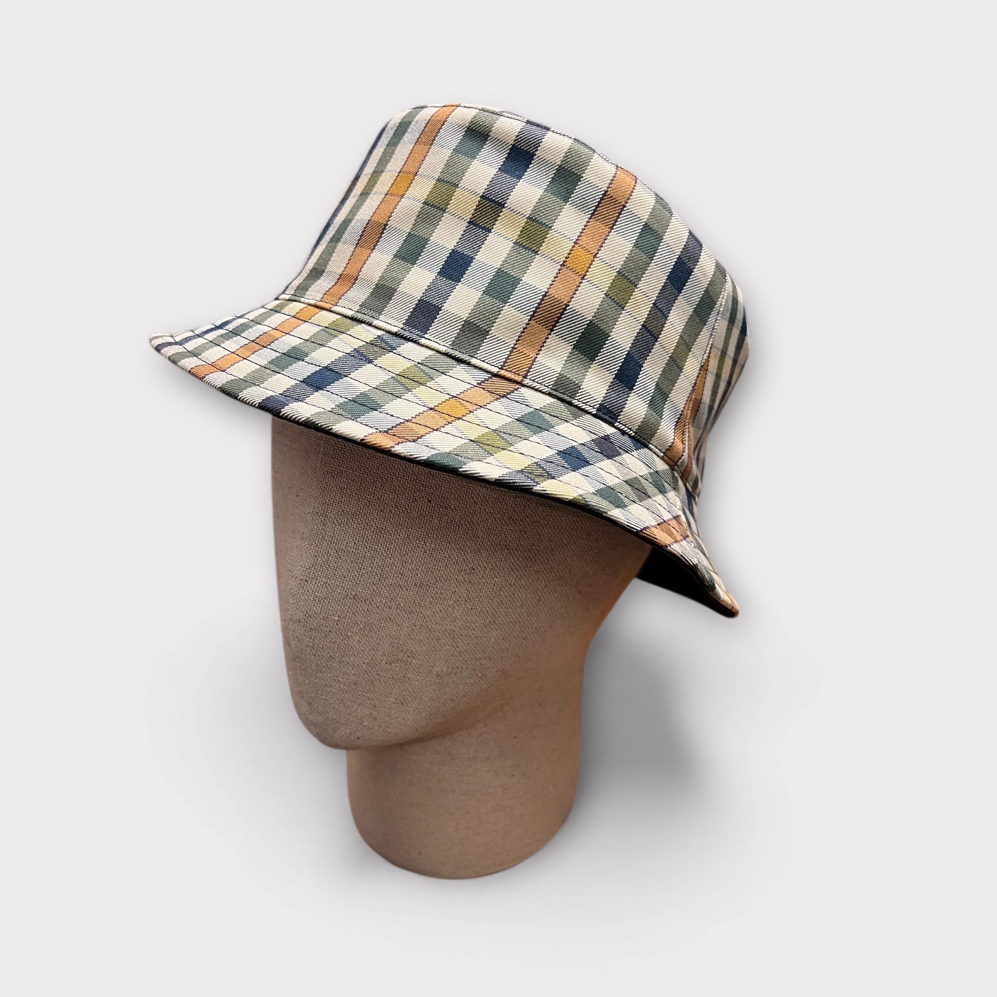 Cappello Pescatore Reversibile Blu unito/Beige Check