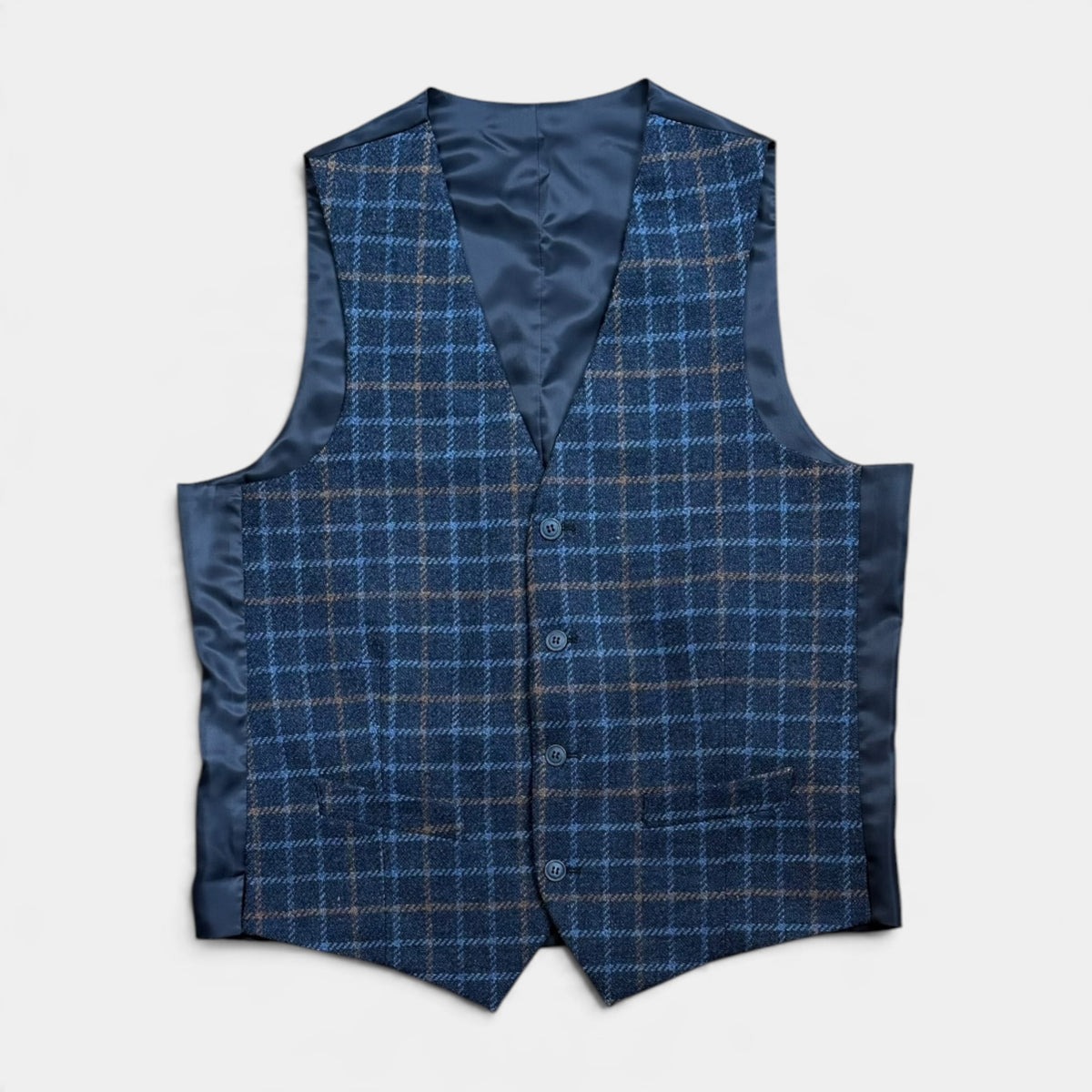 Gilet Uomo In Lana Tweed Scozzese Blu