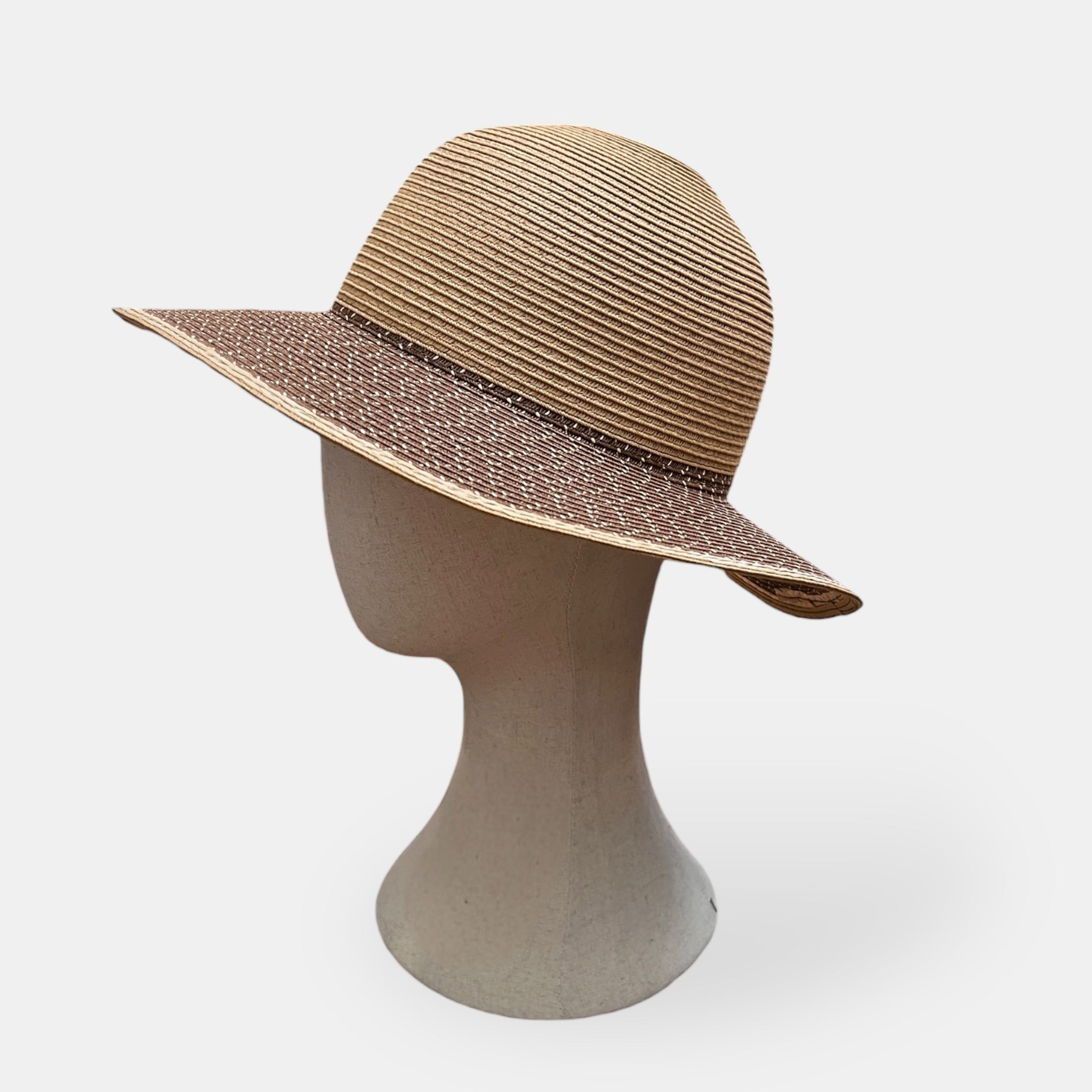 Cappello Estivo Ala Larga In Papier Intrecciato Bicolor - Cappelleria Bacca