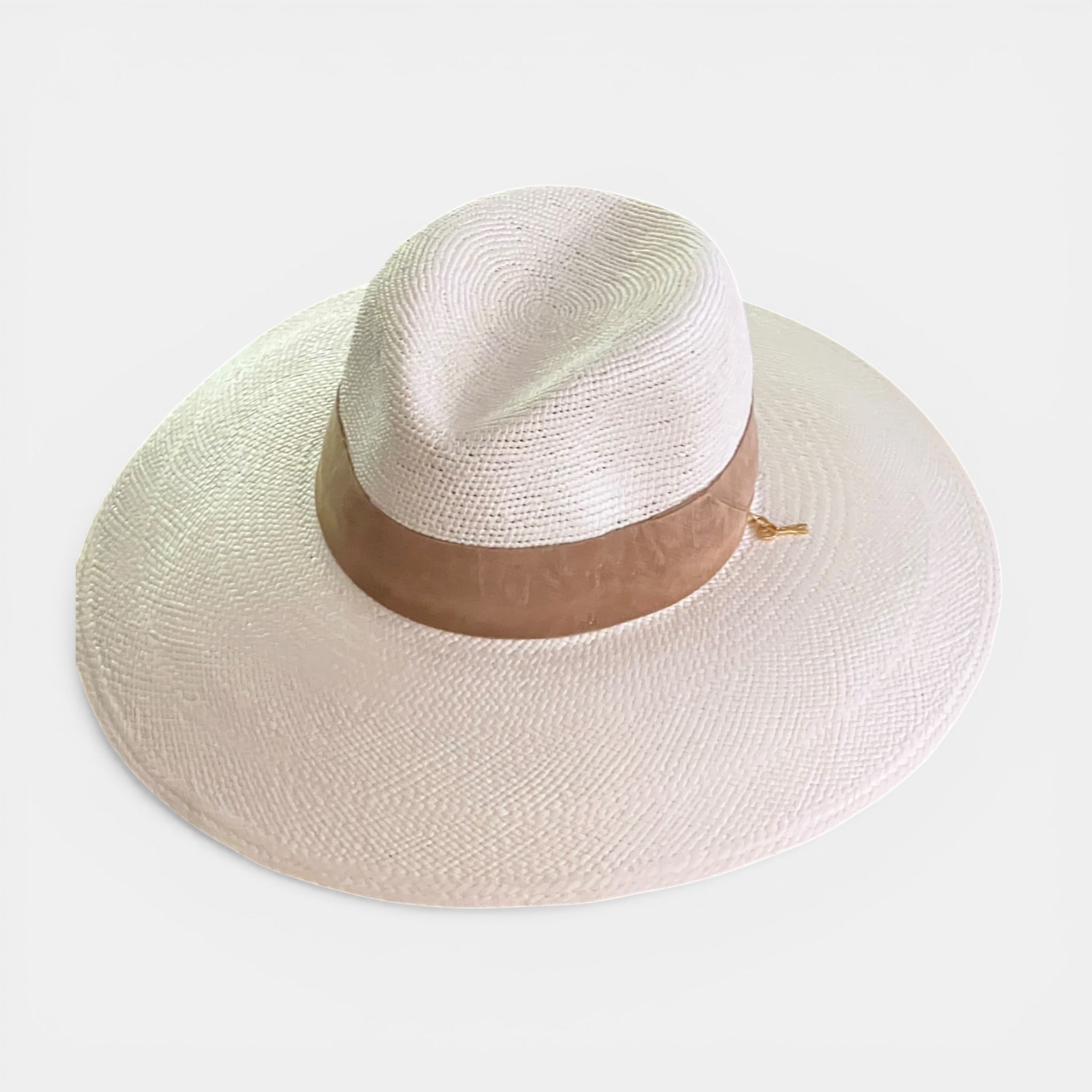 Cappello Donna Panama Originale in Paglia Toquilla Ala Larga Con Nastro In Suede - Cappelleria Bacca