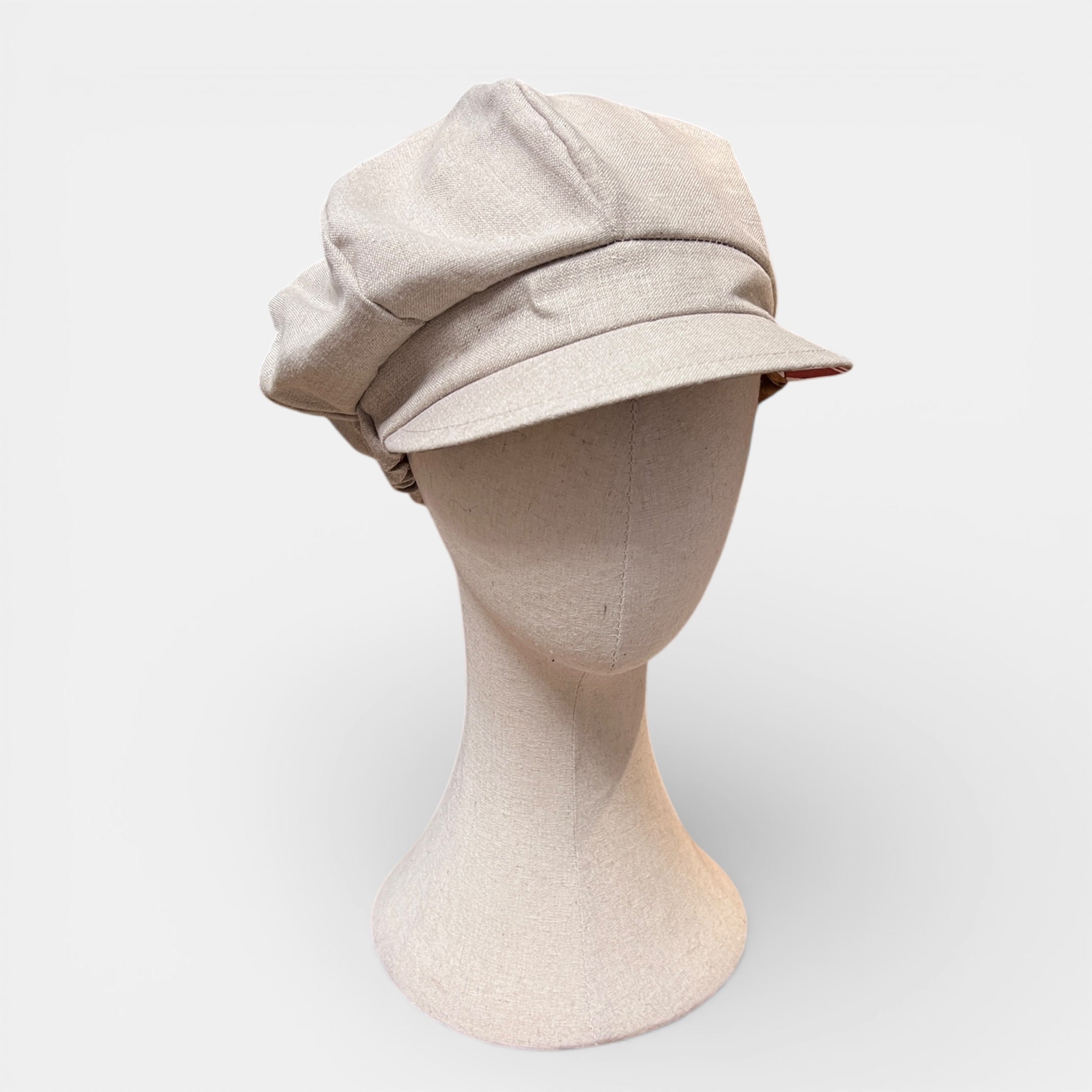 Berrettone 8 Spicchi Monello Con Visiera Puro Lino Ecru'