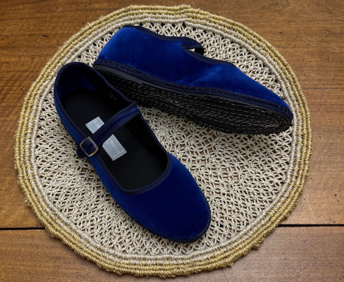 Friulane Originali Mary Jane In Velluto Blu Chiaro – Donna Con Fibbia E Cinturino Regolabile
