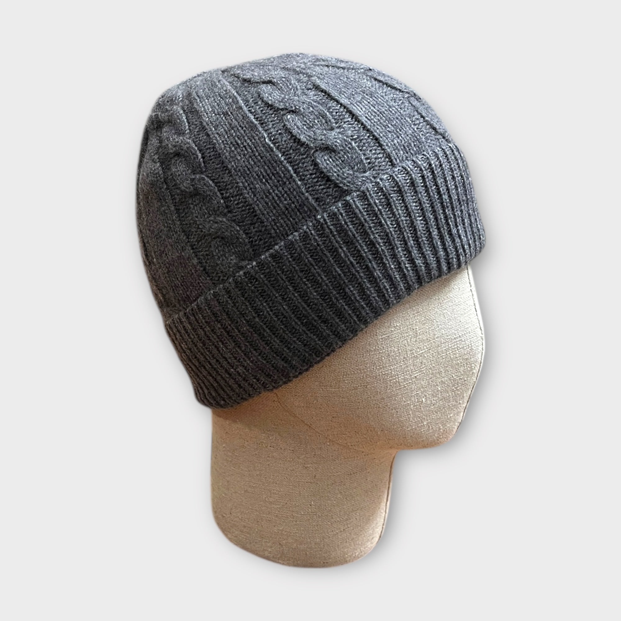 Berretto Unisex Con Risvolto In Puro Cashmere Treccia