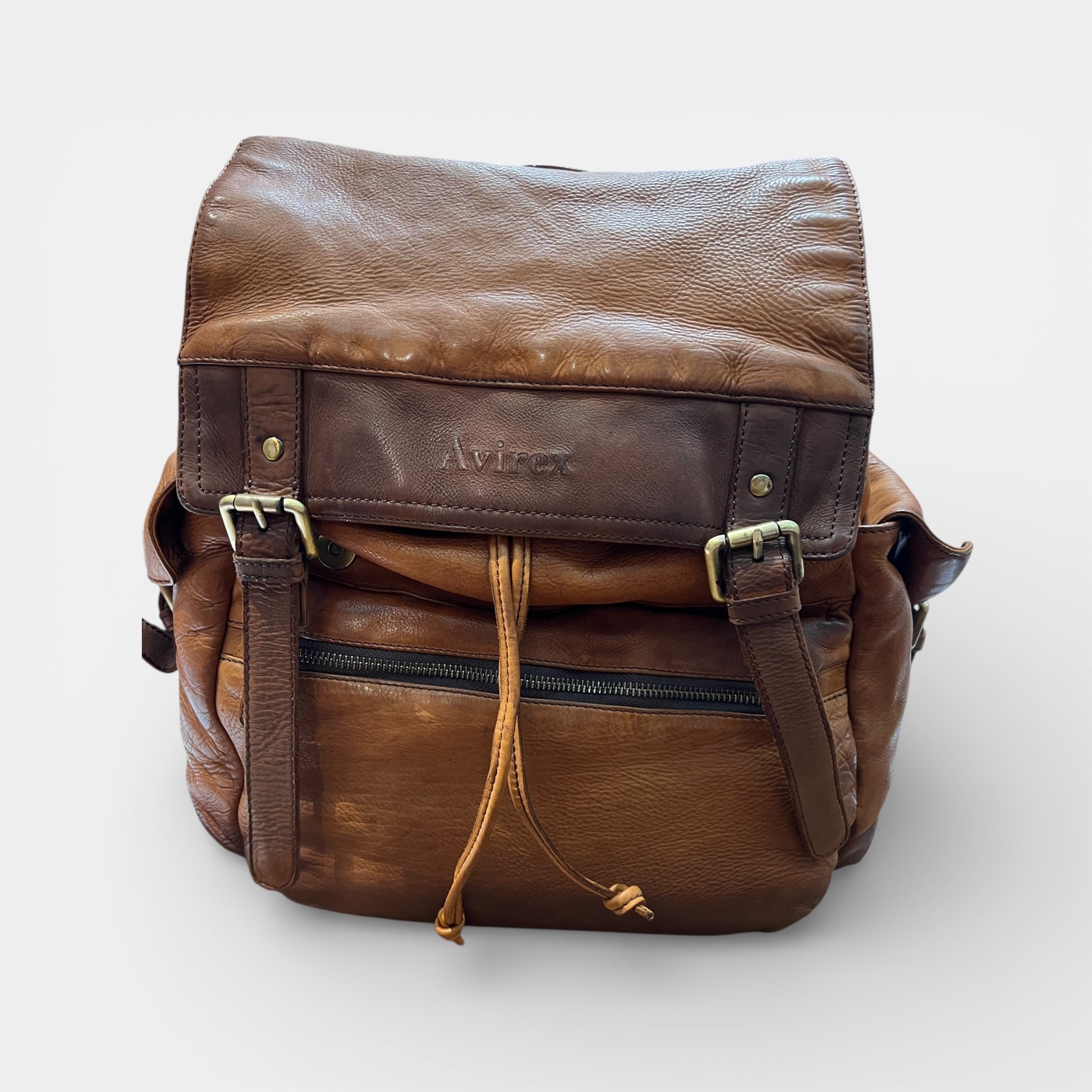 Zaino in Pelle Lavata color Cognac Avirex