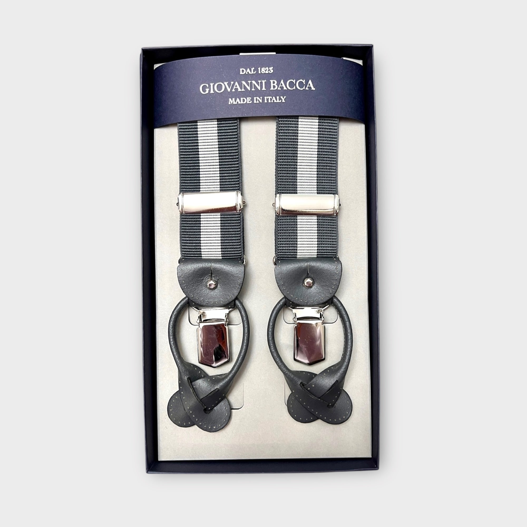 Bretelle Larghe Elastiche Grigie Con Asola In Pelle