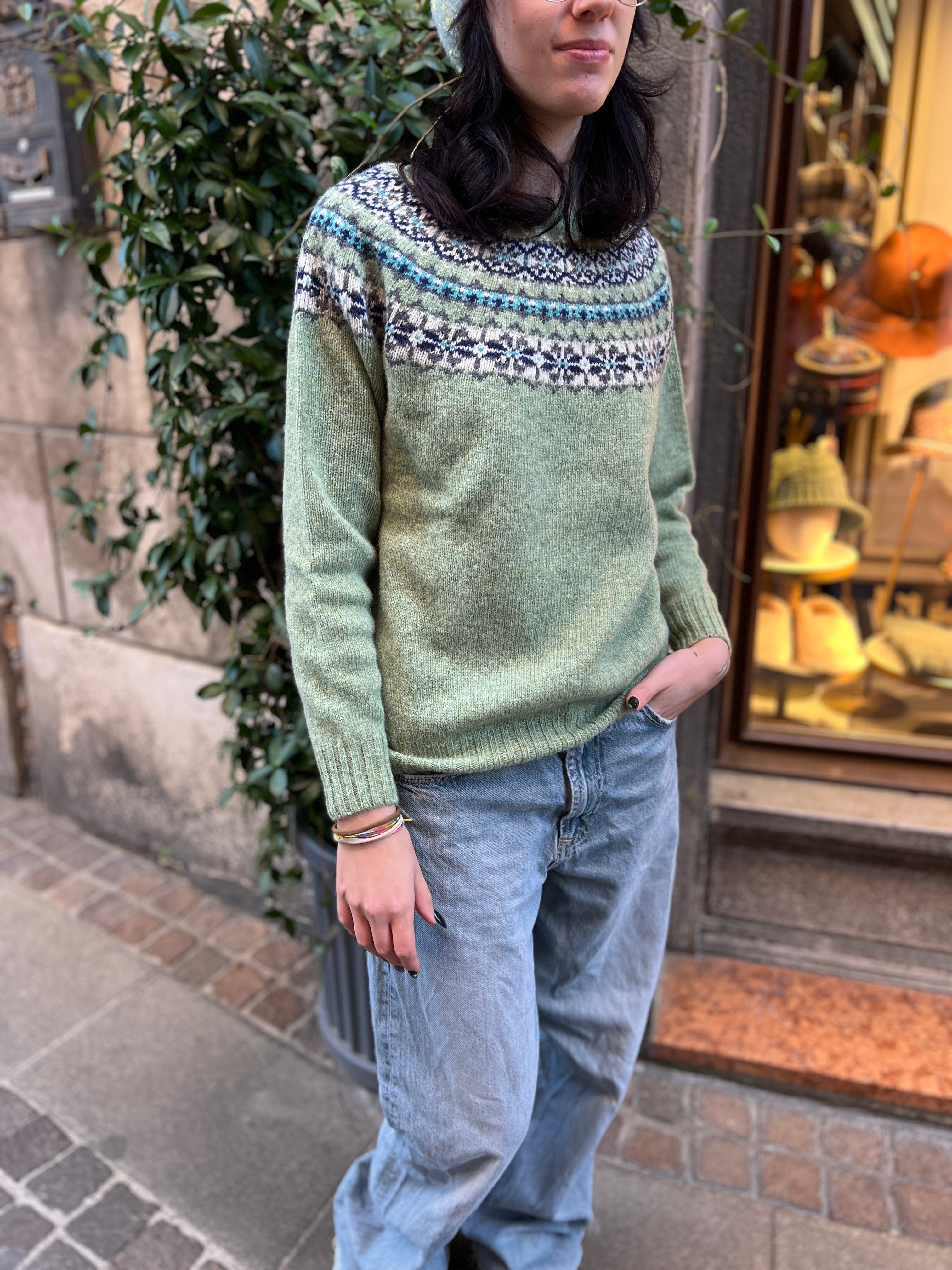 Maglione Donna In Maglia Di Lana Scozzese Fairisle Jumper