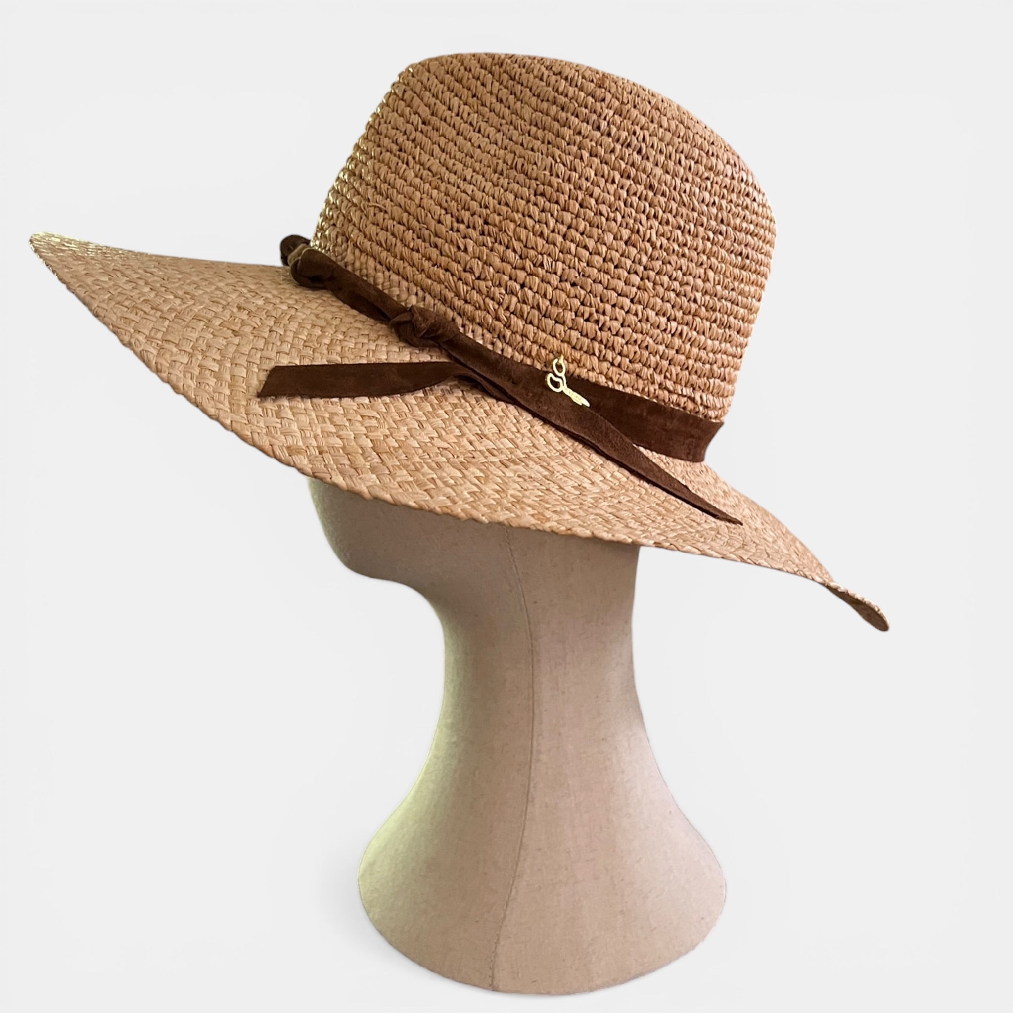 Cappello Donna in Paglia Ala Larga Pieghevole Con Nastro In Suede - Cappelleria Bacca