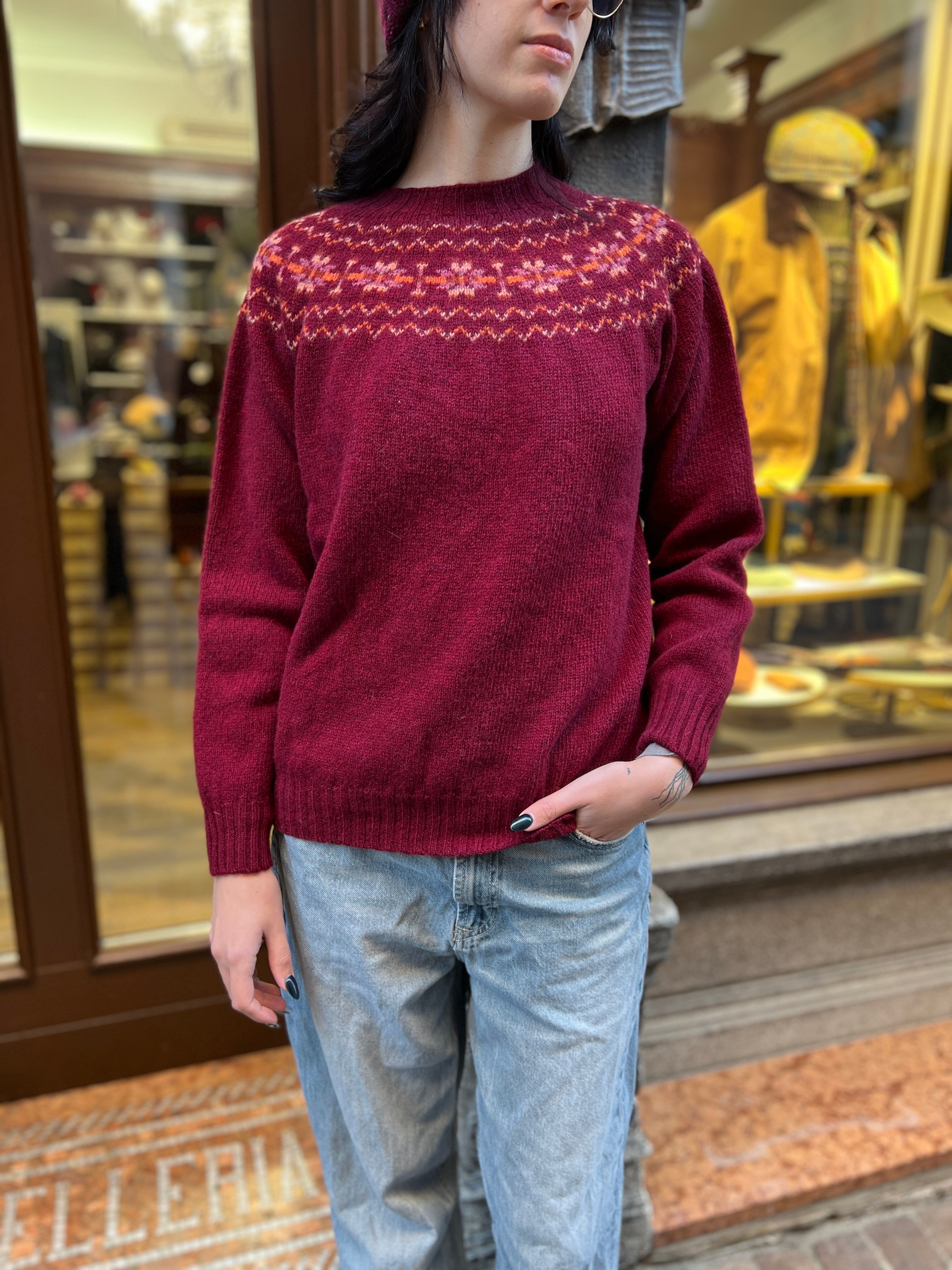 Maglione Donna In Maglia Di Lana Scozzese Fairisle Jumper