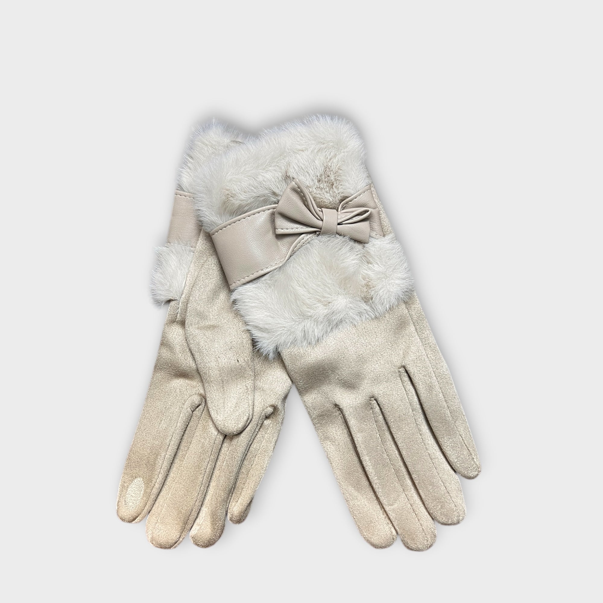 Guanti Donna Touch Screen Con Fiocco e Dettaglio In Pelliccia