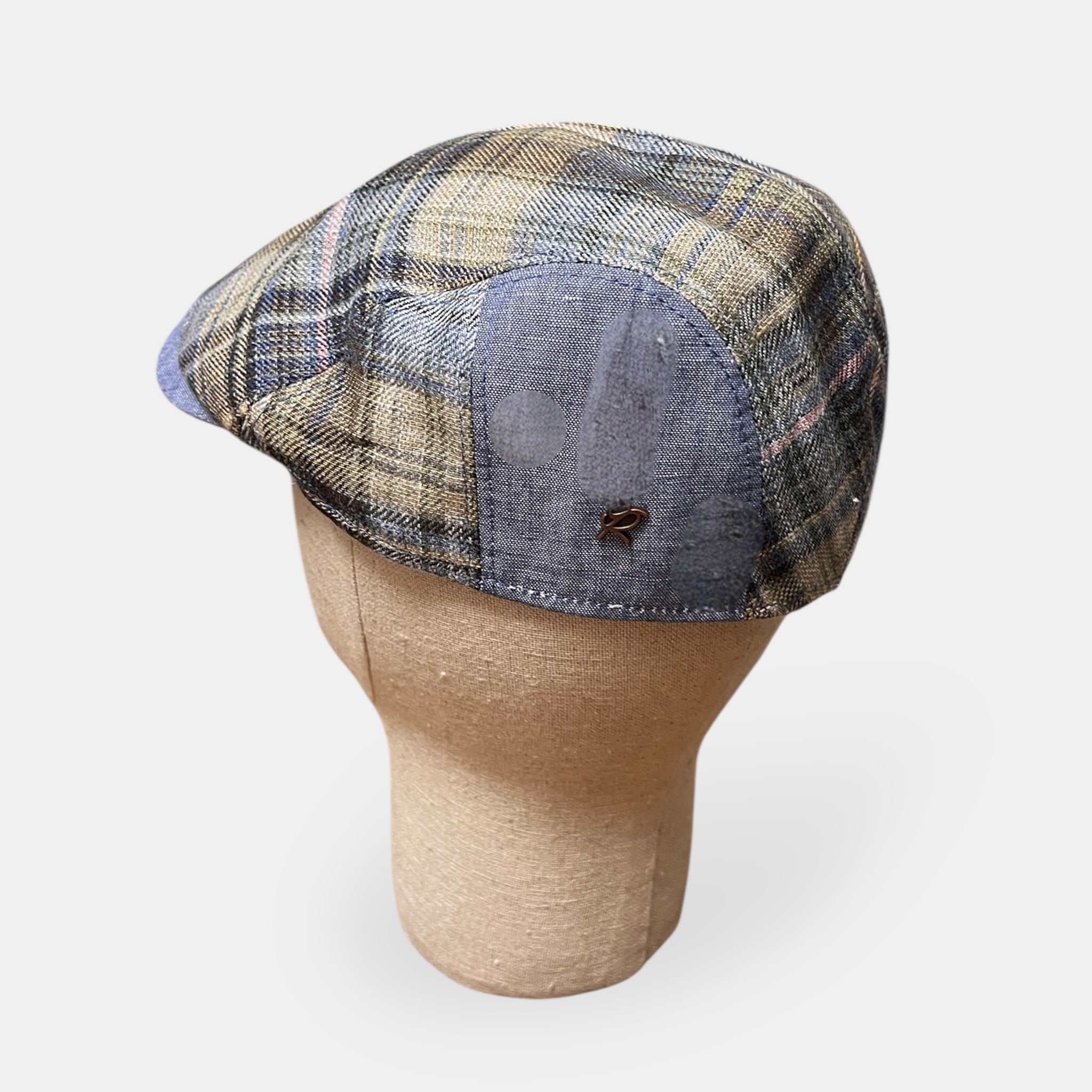 Coppola Uomo Estiva In Puro Lino Scozzese Blu e Marrone Revertera - Cappelleria Bacca