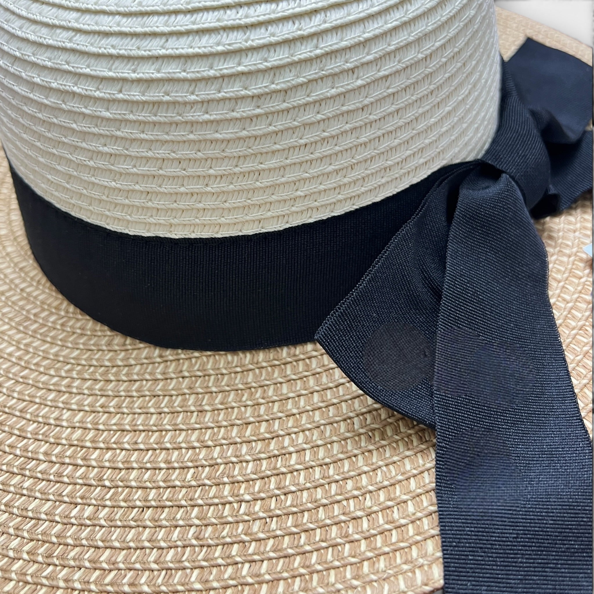 Cappello Da Donna Estivo Ala Larga in Paglia Naturale Papier Bicolor Nastro  Nero - Cappelleria Bacca
