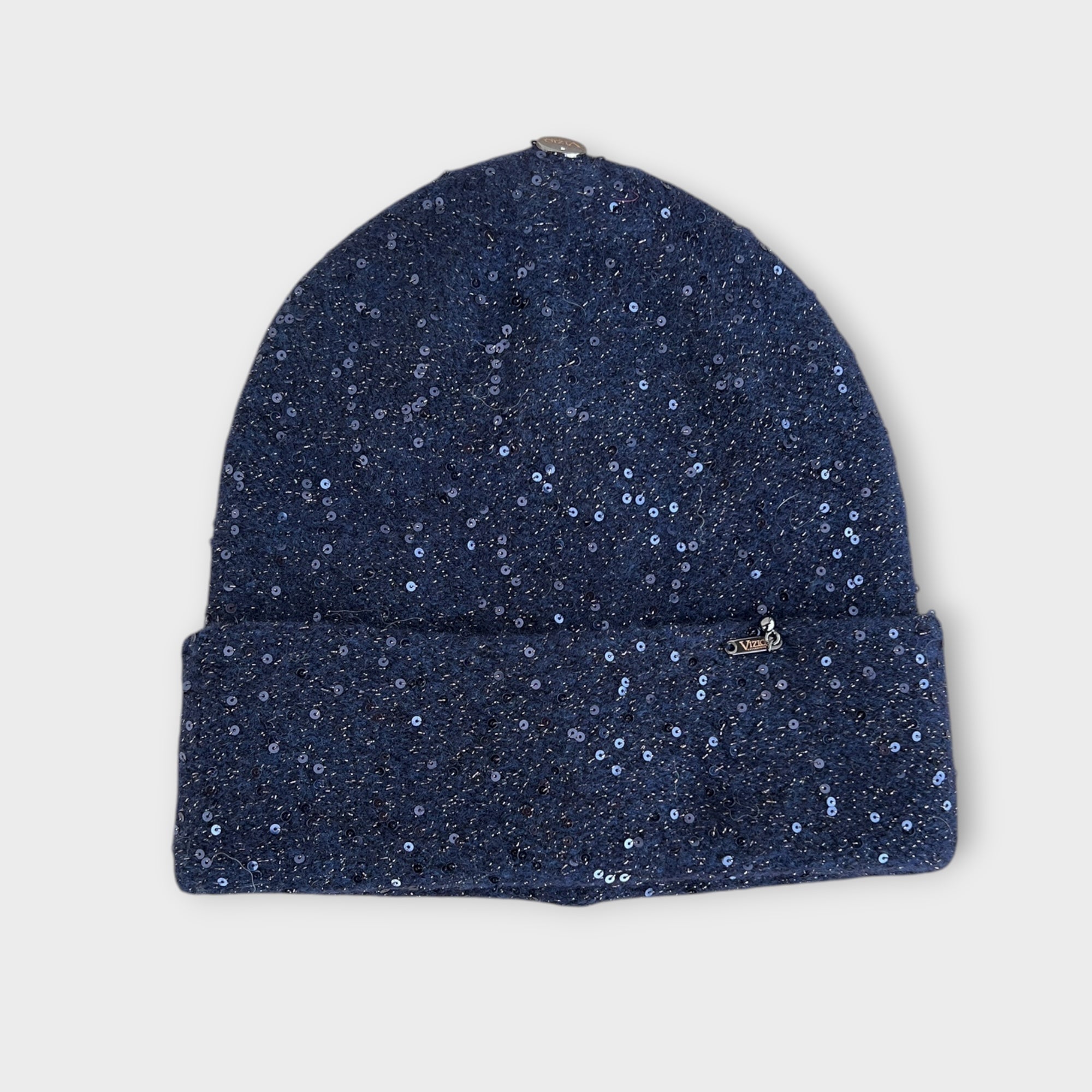 Berretto Beanie Donna In Maglia Di Lana Con Risvolto E Pailettes