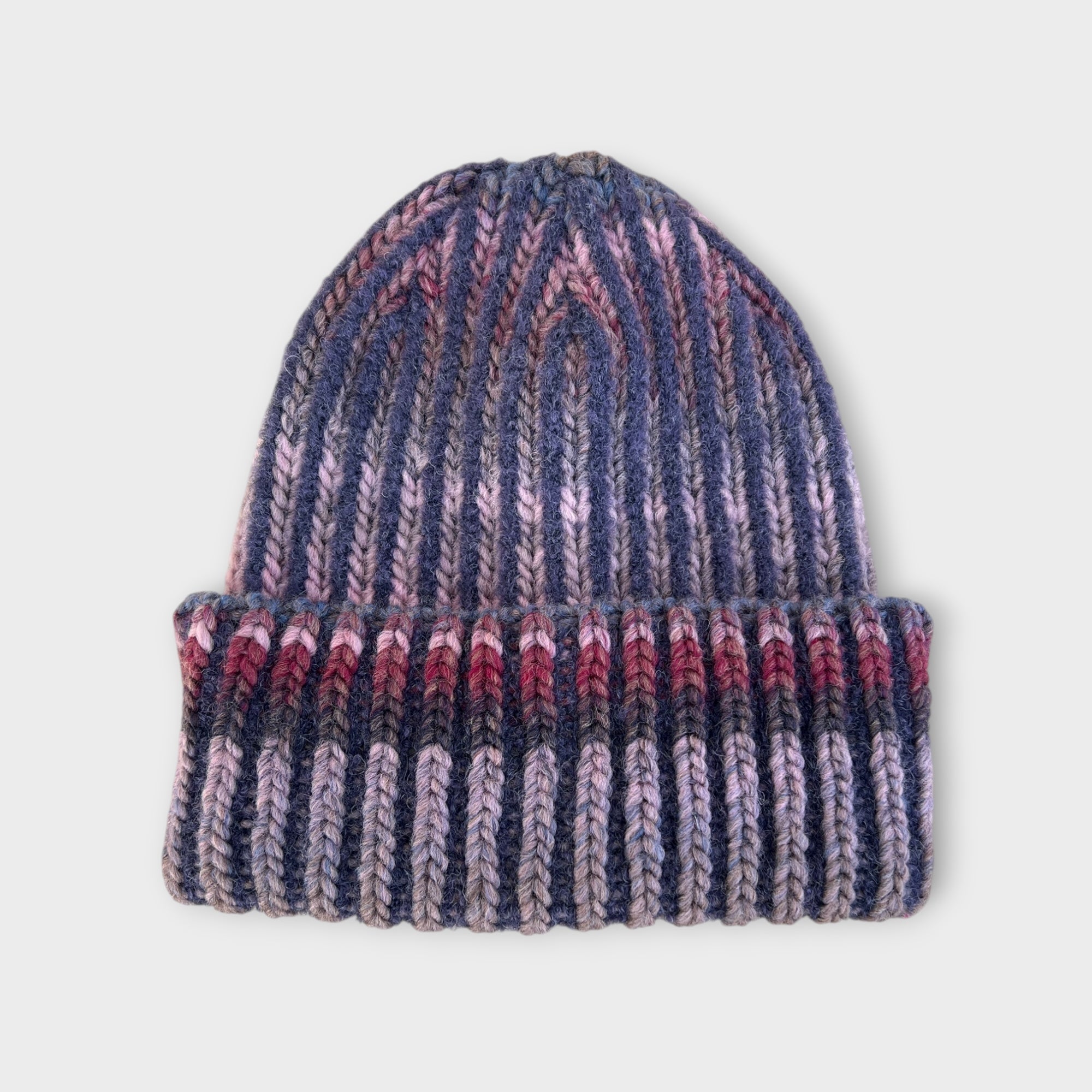 Berretto Donna In Maglia Di Lana Fantasia Con Risvolto