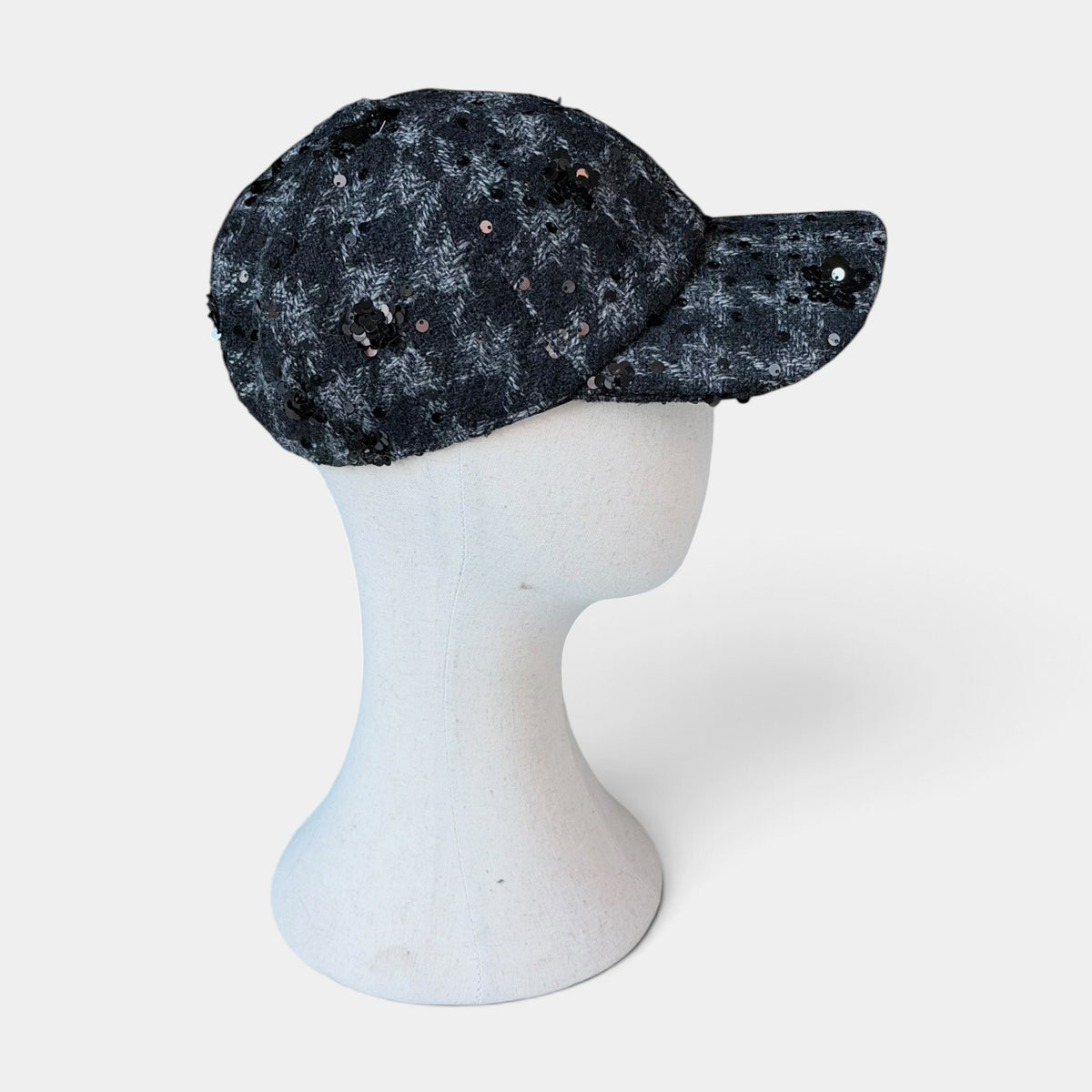 Baseball Donna Invernale Tessuto Tweed Nero Con Paillettes
