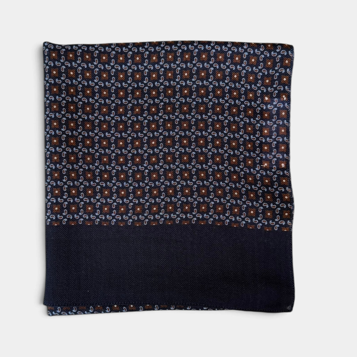 Sciarpa Uomo Invernale In Tessuto Morbido e Sottile Di Pura Lana Fantasia Micro Cashmere Blu E Marrone 45x180 cm