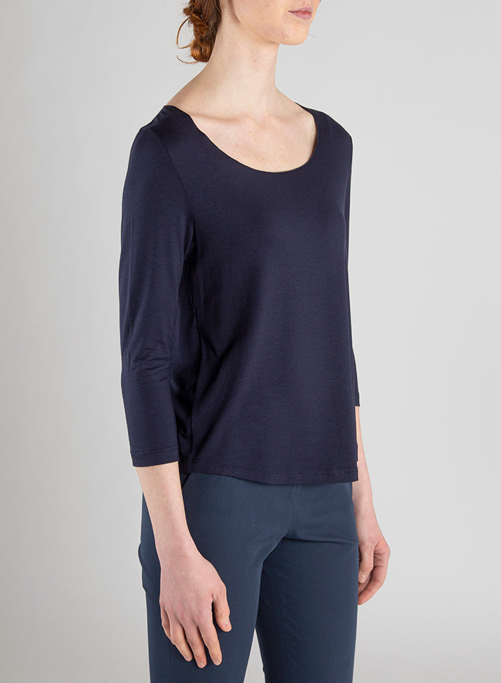 T-shirt Collo A Barchetta Maniche 3/4 Jersey Di Viscosa