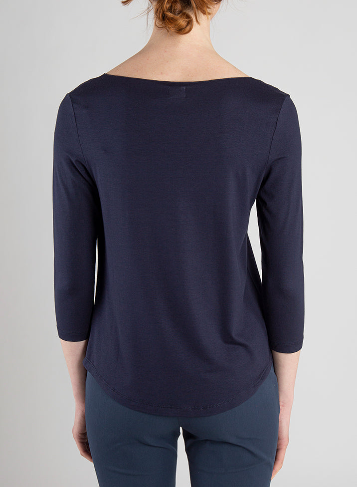 T-shirt Collo A Barchetta Maniche 3/4 Jersey Di Viscosa